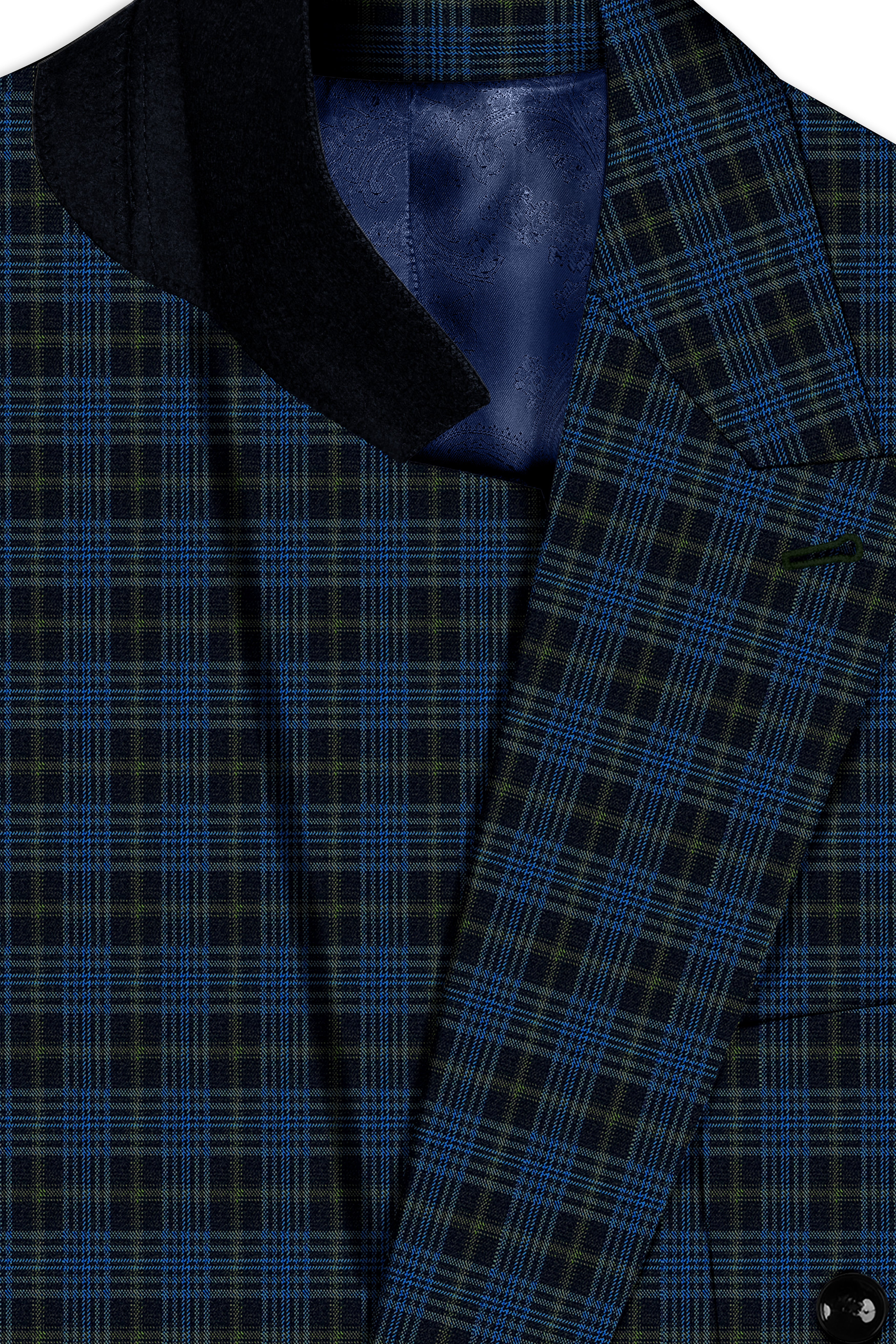 Fiord Navy Blue with Black Russian Plaid Double Breasted Sports Blazer