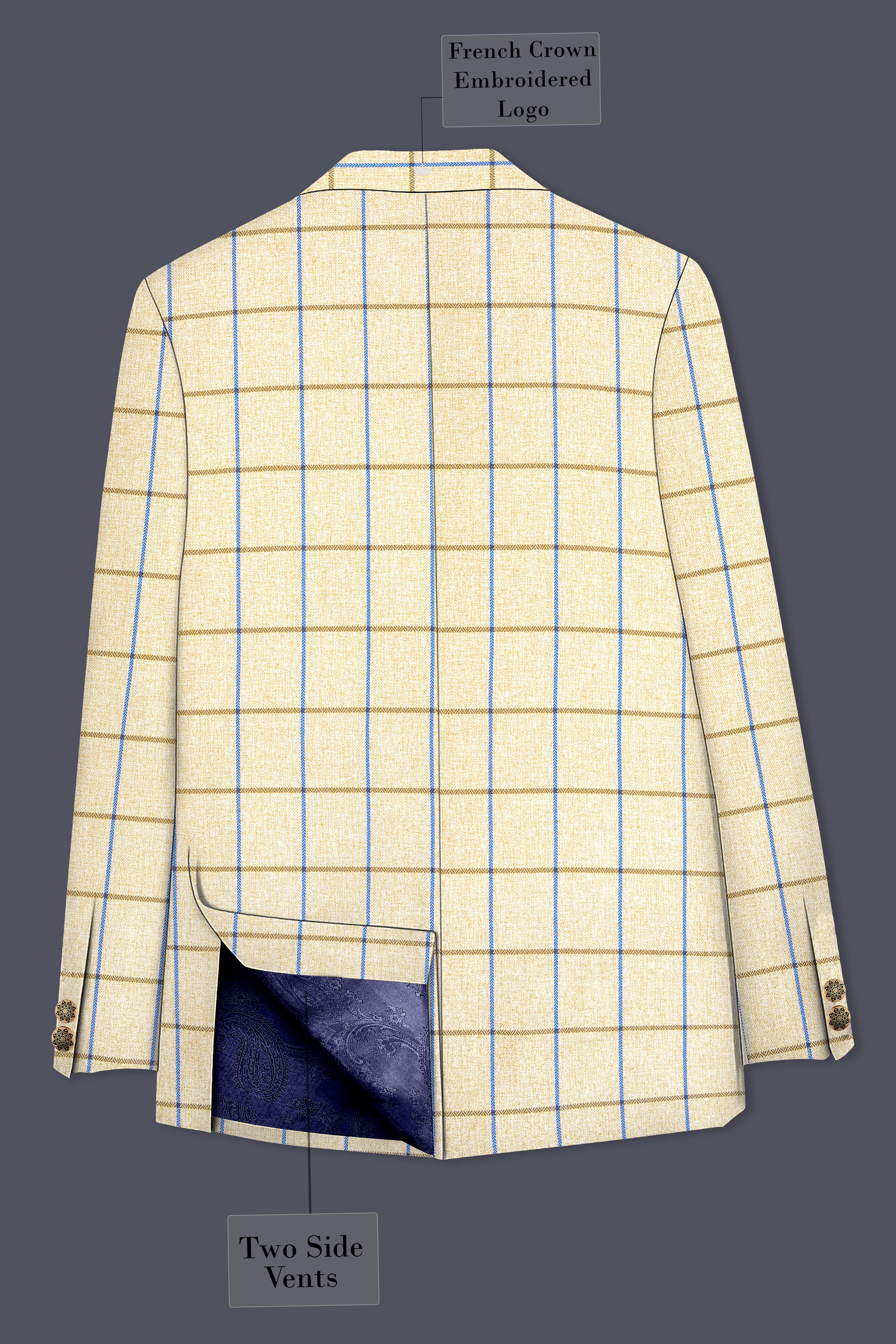 Mushroom Light Brown Checkered Bandhgala Blazer