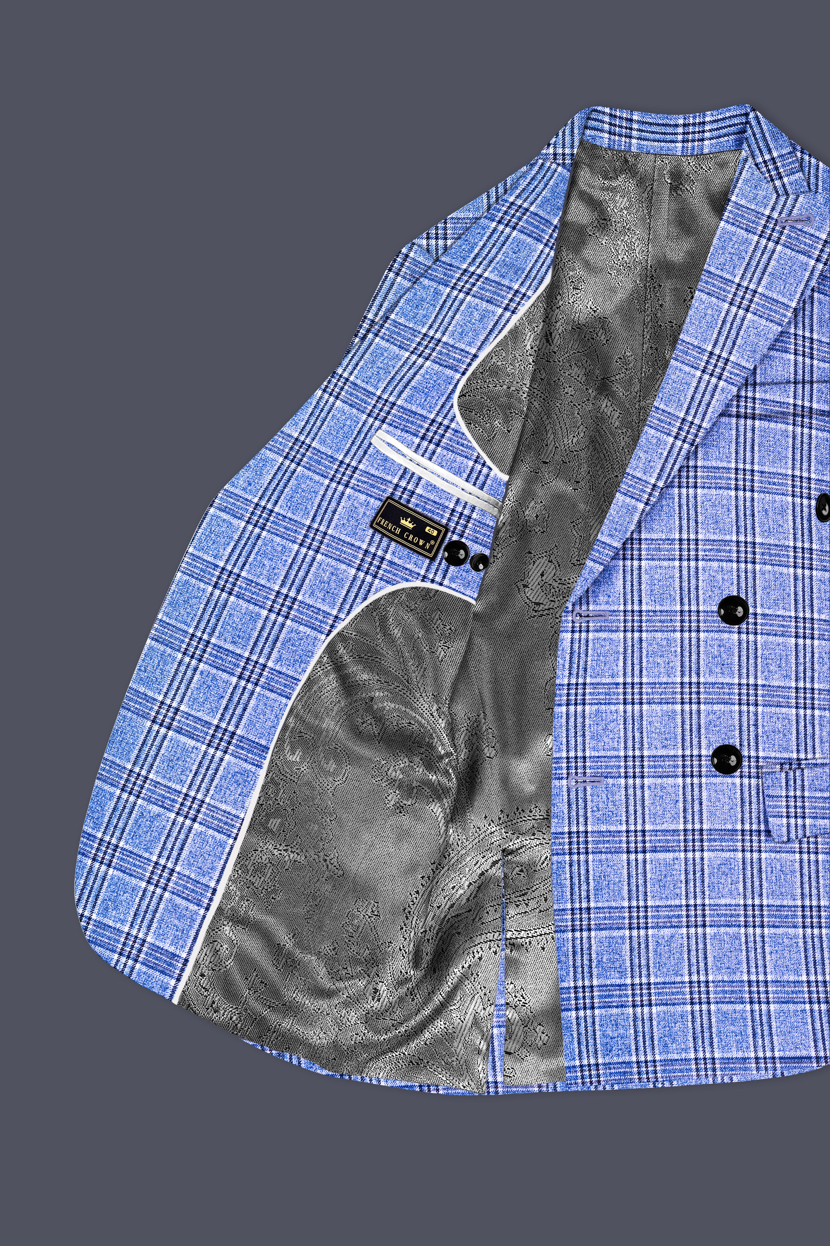 Bayoux Blue Plaid Double Breasted Blazer