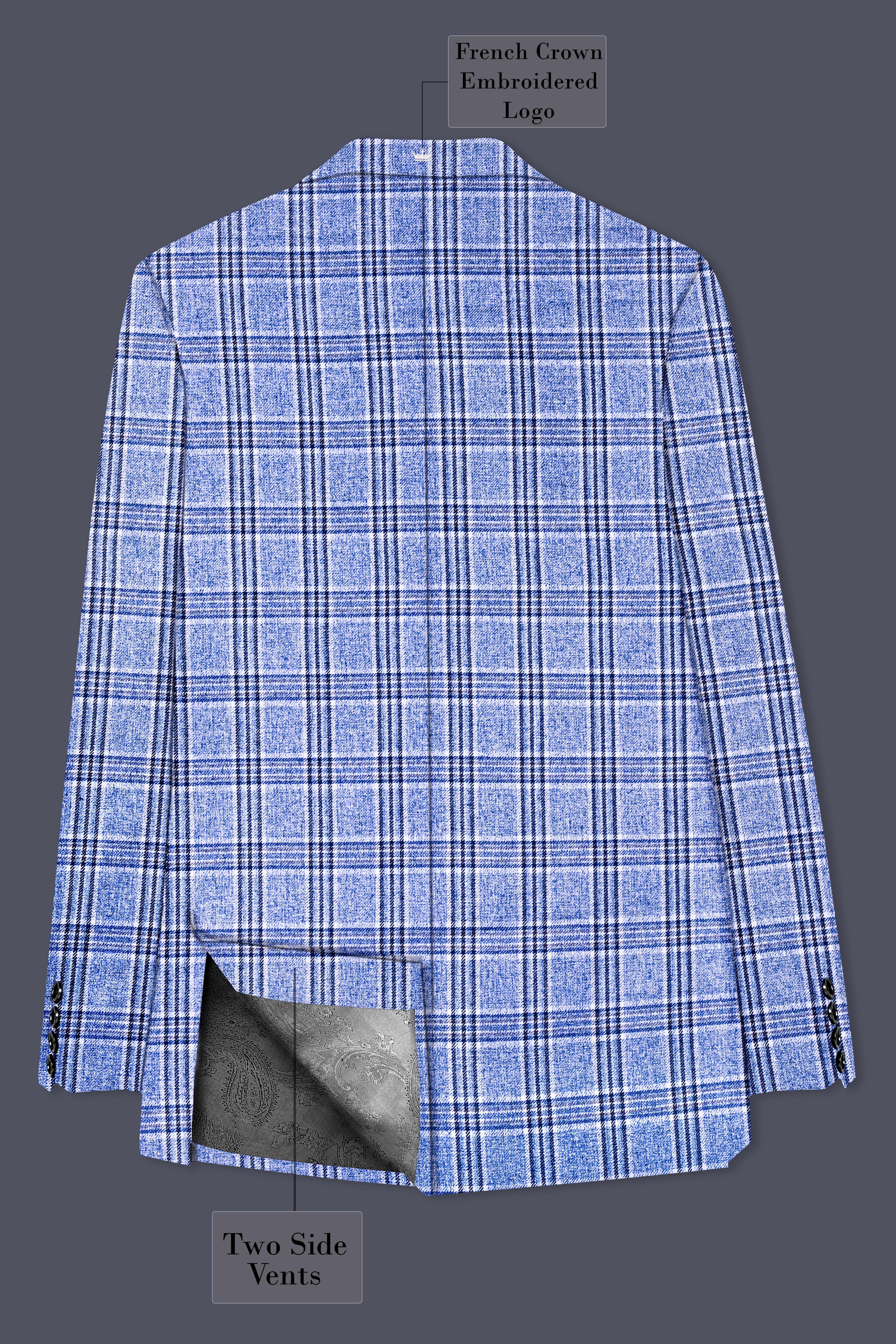 Bayoux Blue Plaid Double Breasted Blazer