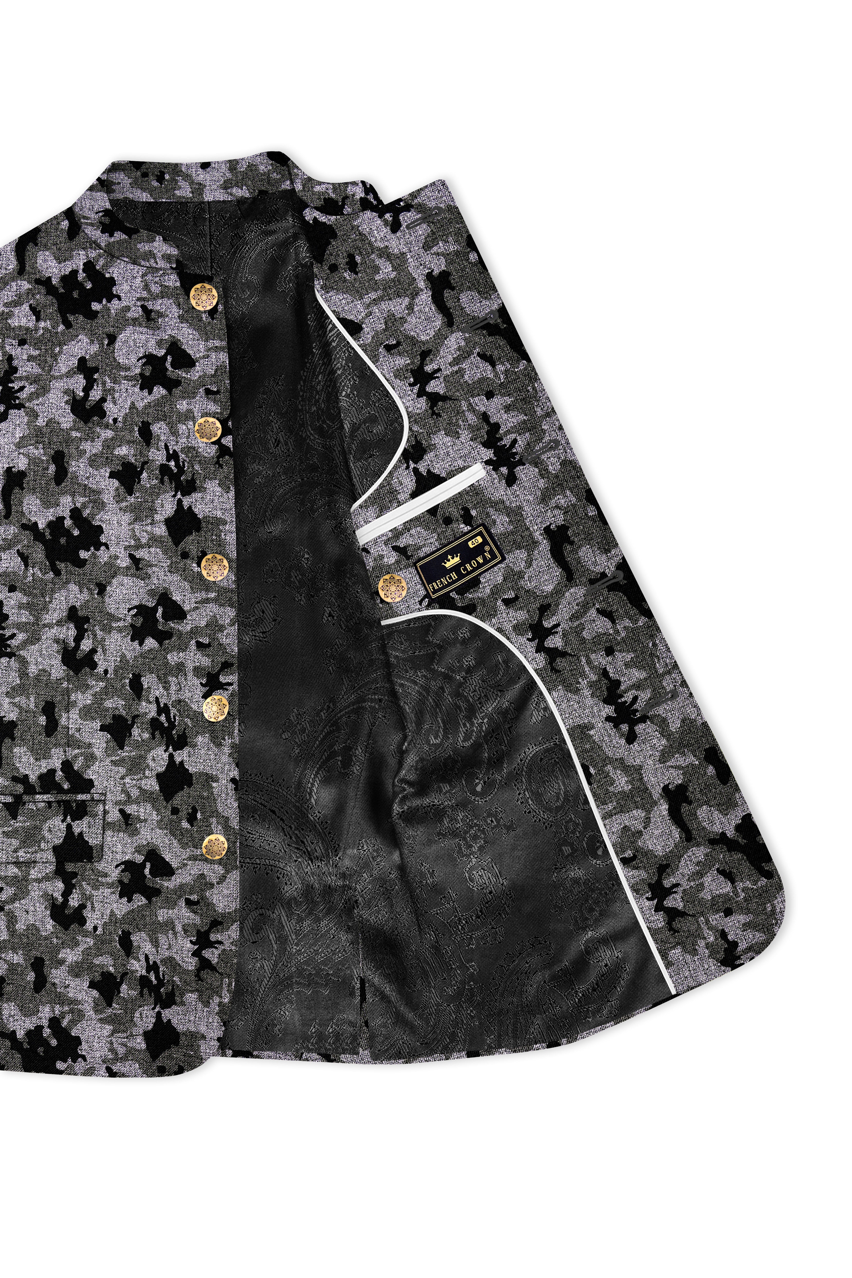 Merlin Green with Scorpion Gray Chintz Printed Bandhgala Designer Blazer