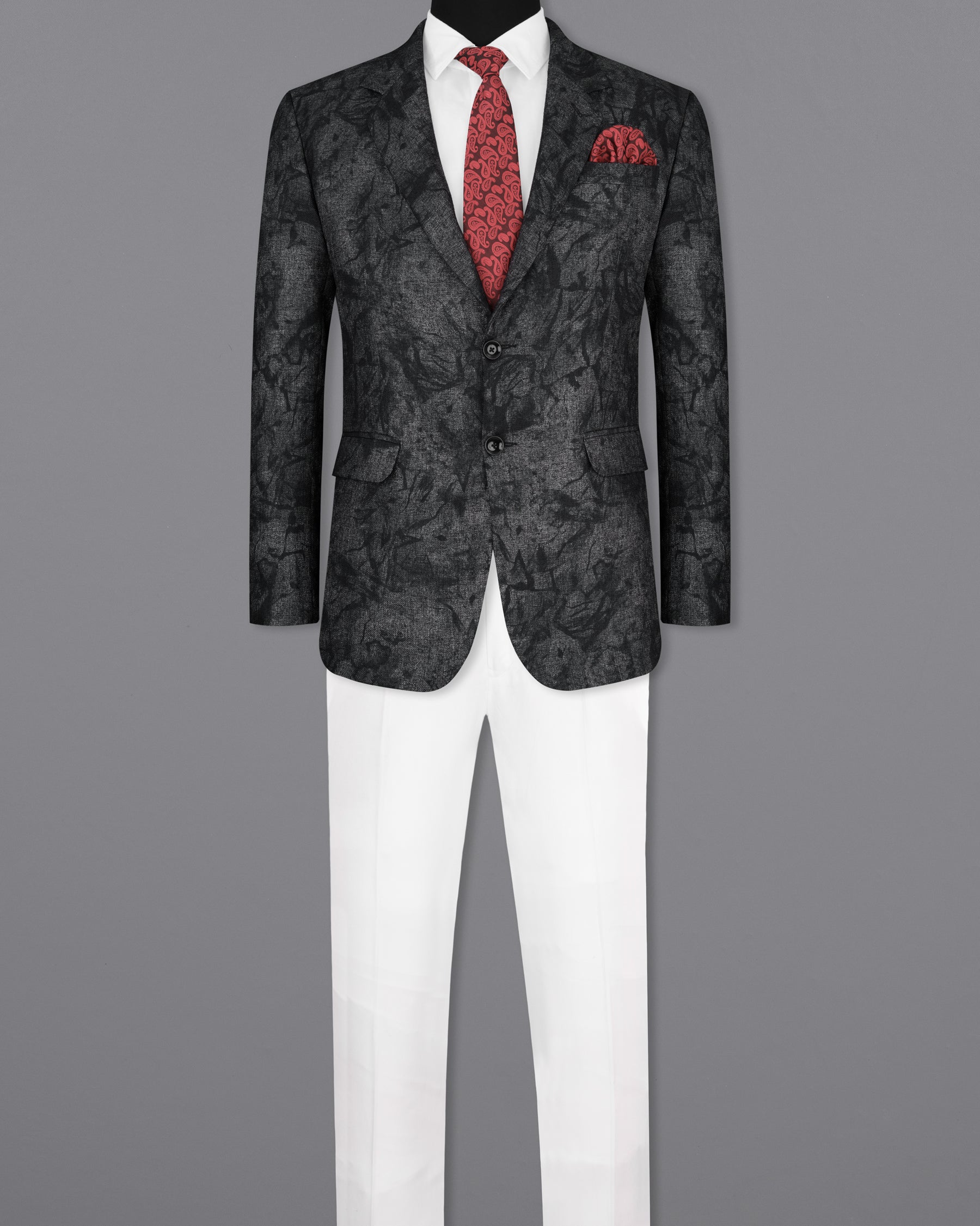 Flint Gray and Jade Black Textured Single Breasted Designer Blazer
