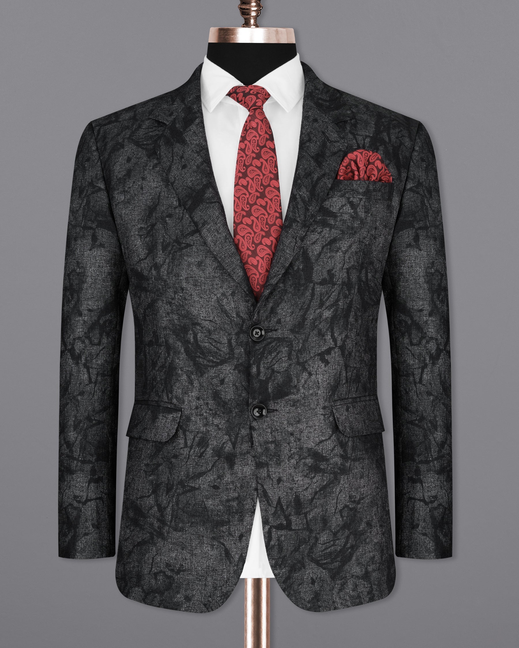 Flint Gray and Jade Black Textured Single Breasted Designer Blazer