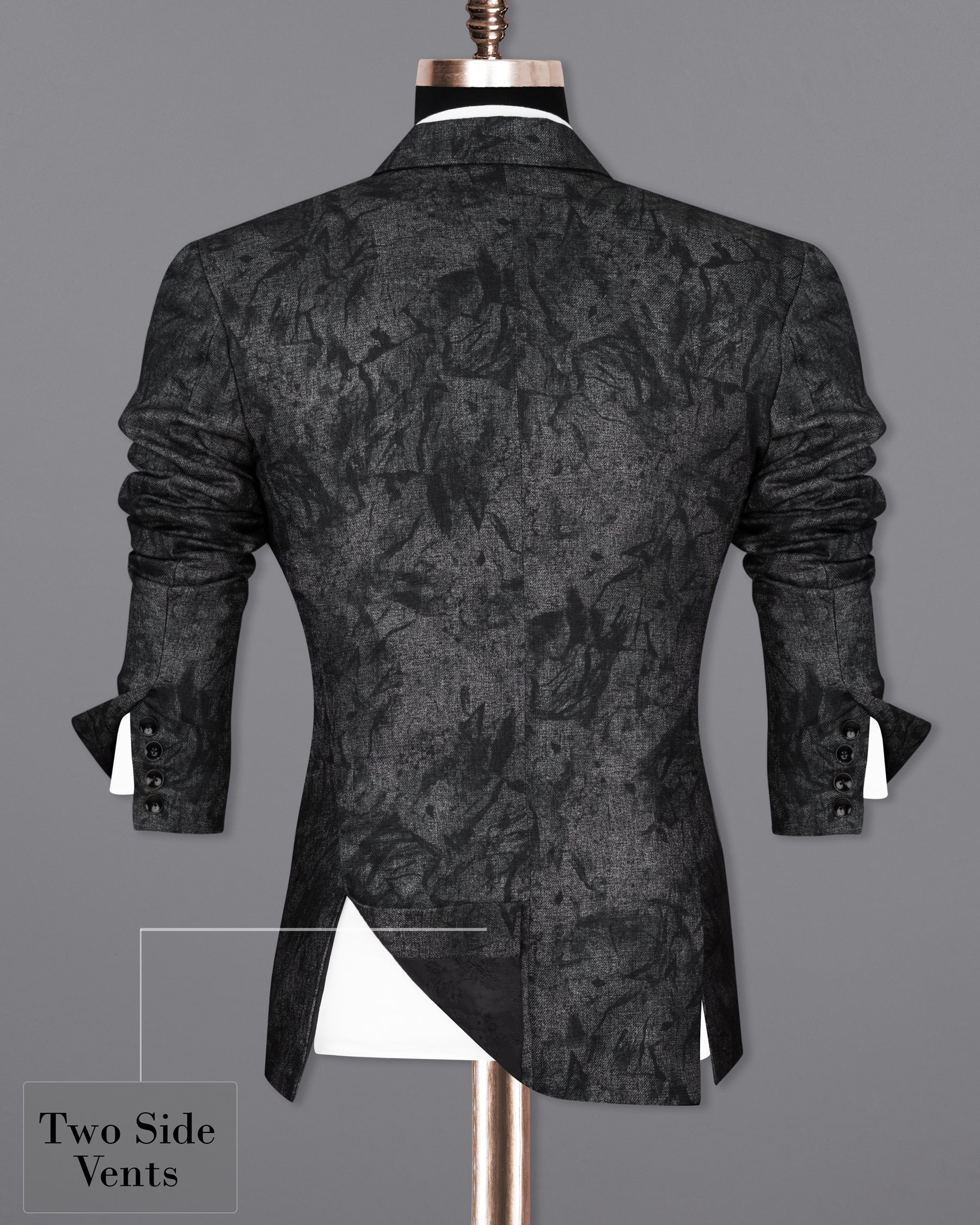 Flint Gray and Jade Black Textured Single Breasted Designer Blazer