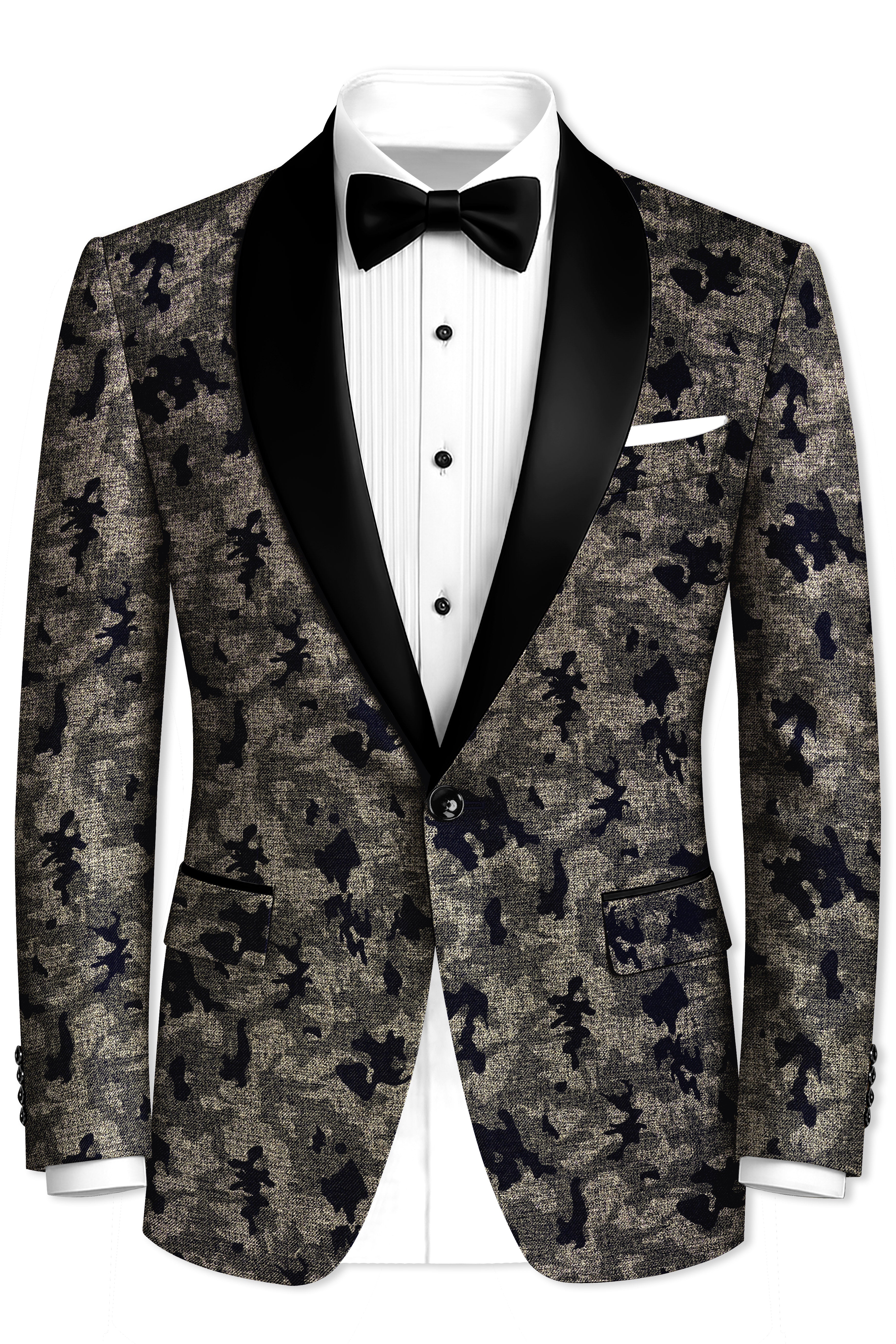 Tundora Brown with Jade Black Ditsy Textured Designer Tuxedo Blazer