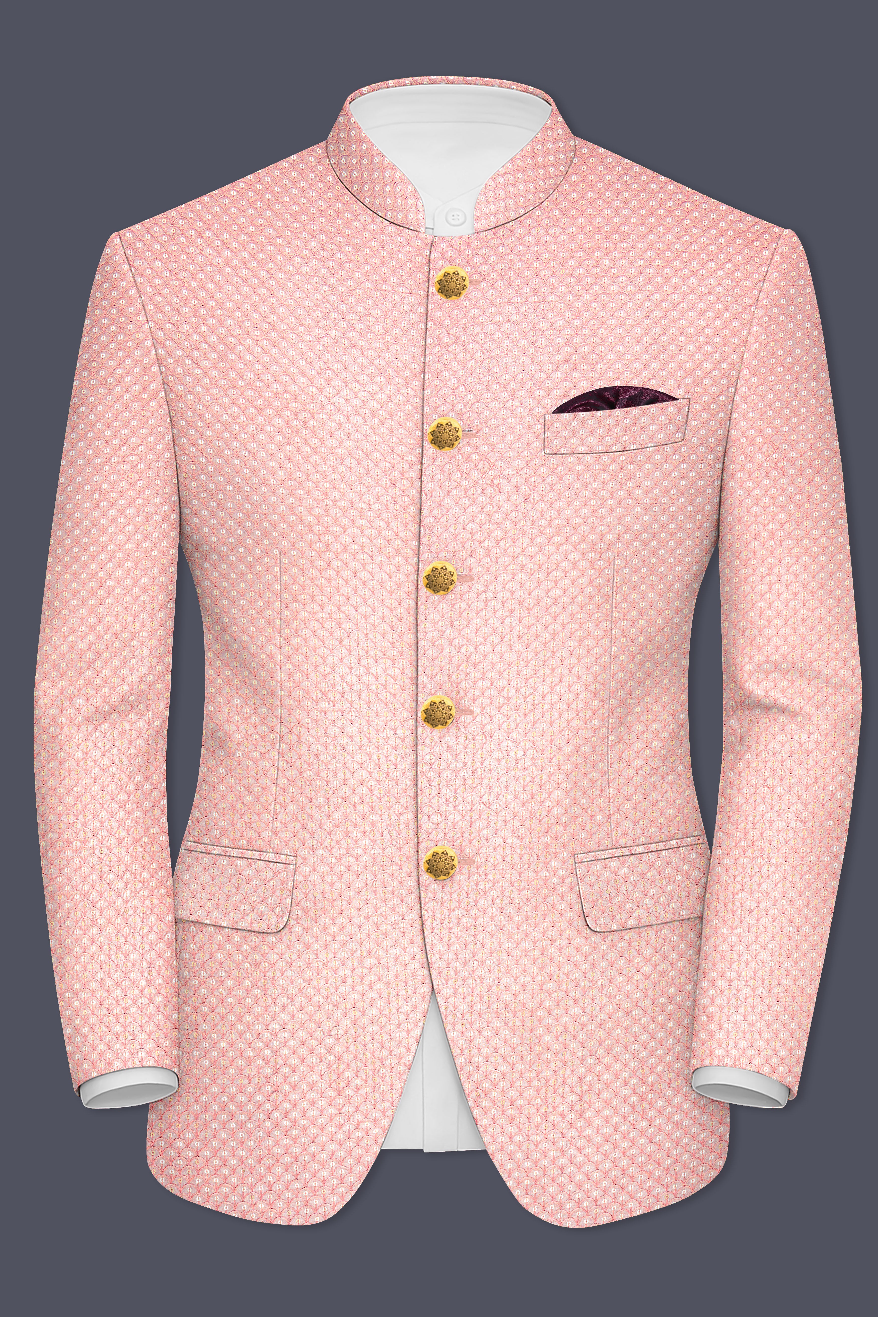 Pastel Pink Cotton Thread Heavy Embroidered Bandhgala Designer Blazer
