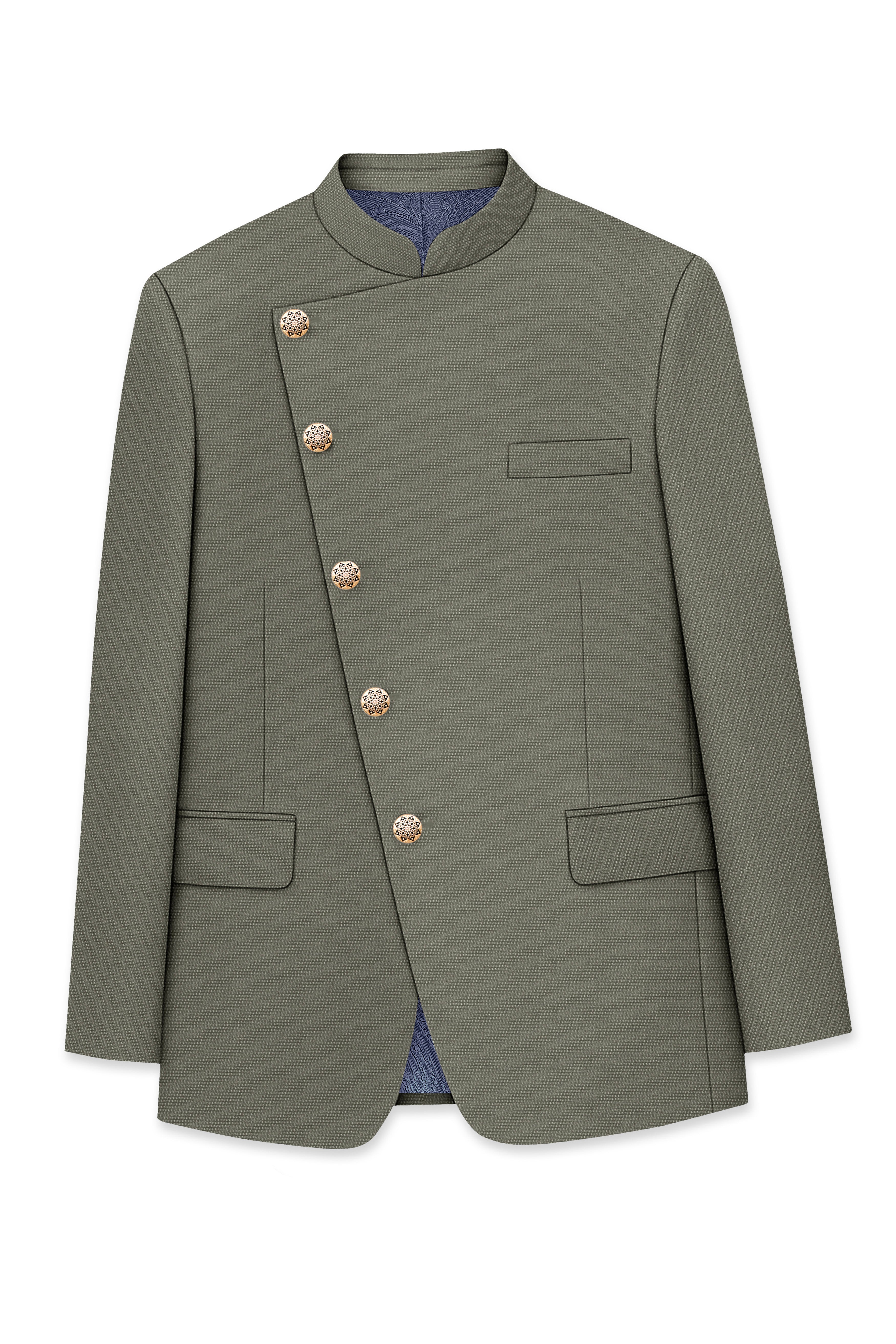 Sandstonne Green Cross Placket Bandhgala Blazer