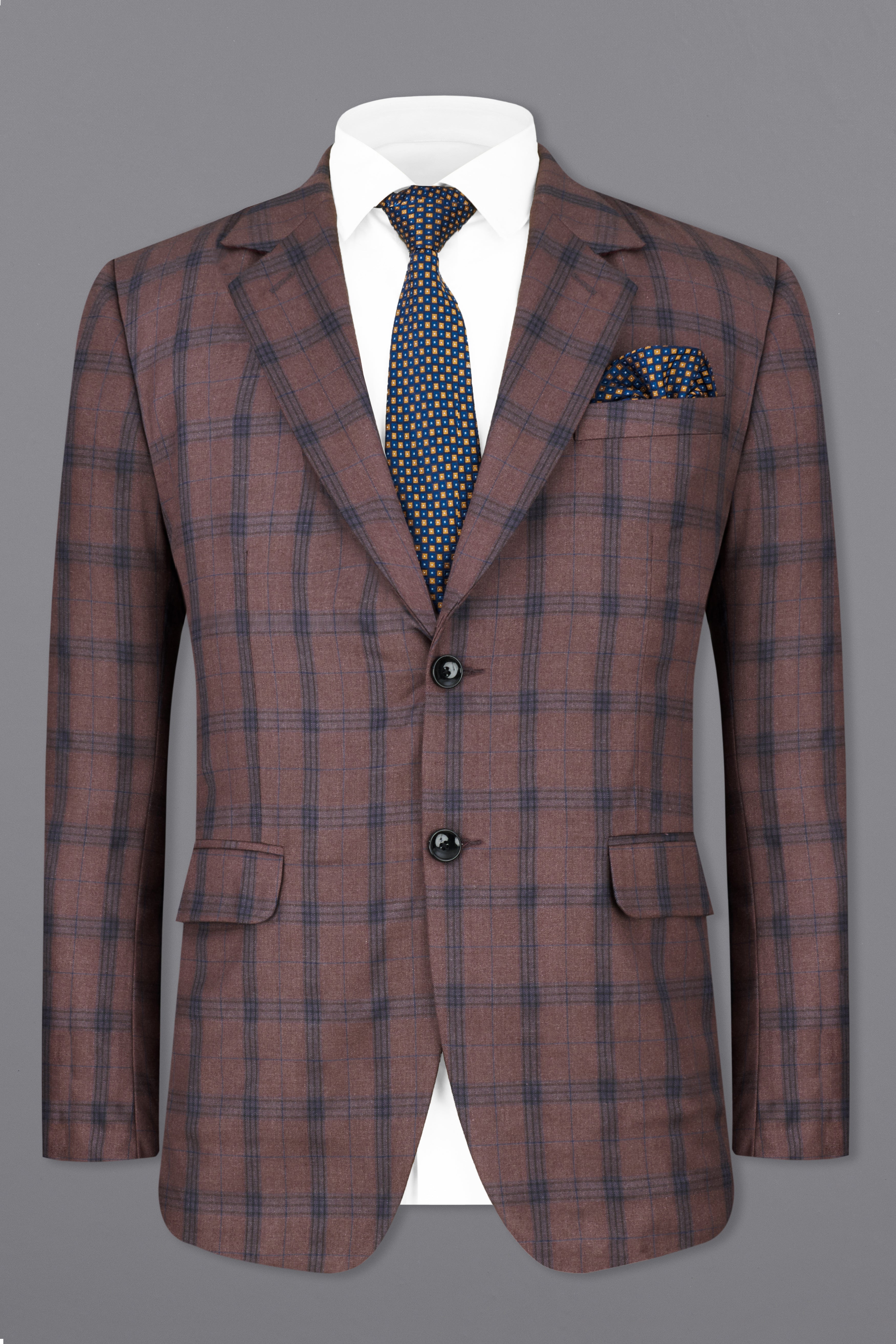 Taupe Brown Plaid Single Breasted Blazer