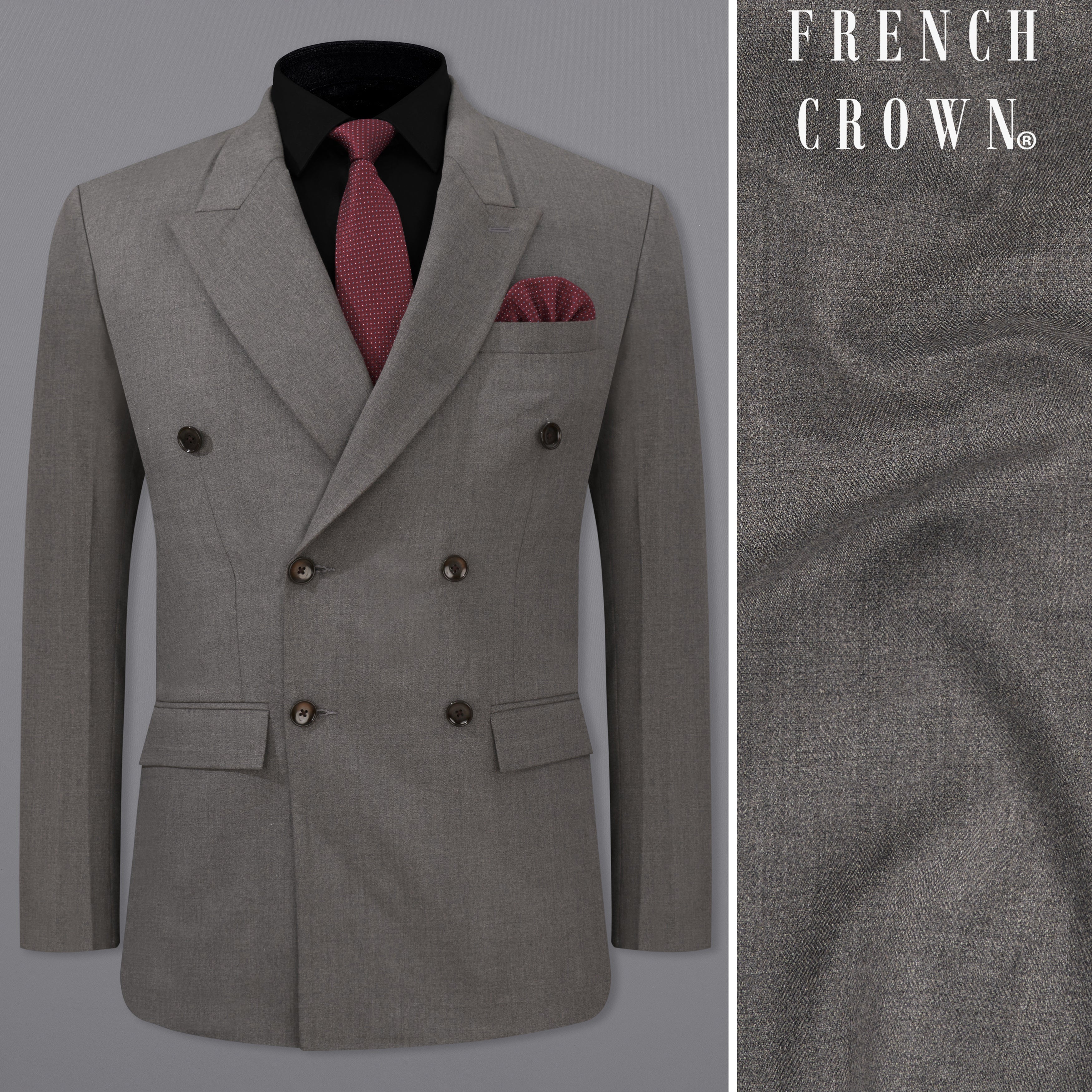 Tundora Grey Textured Premium Terry-Rayon Double-Breasted-Blazers