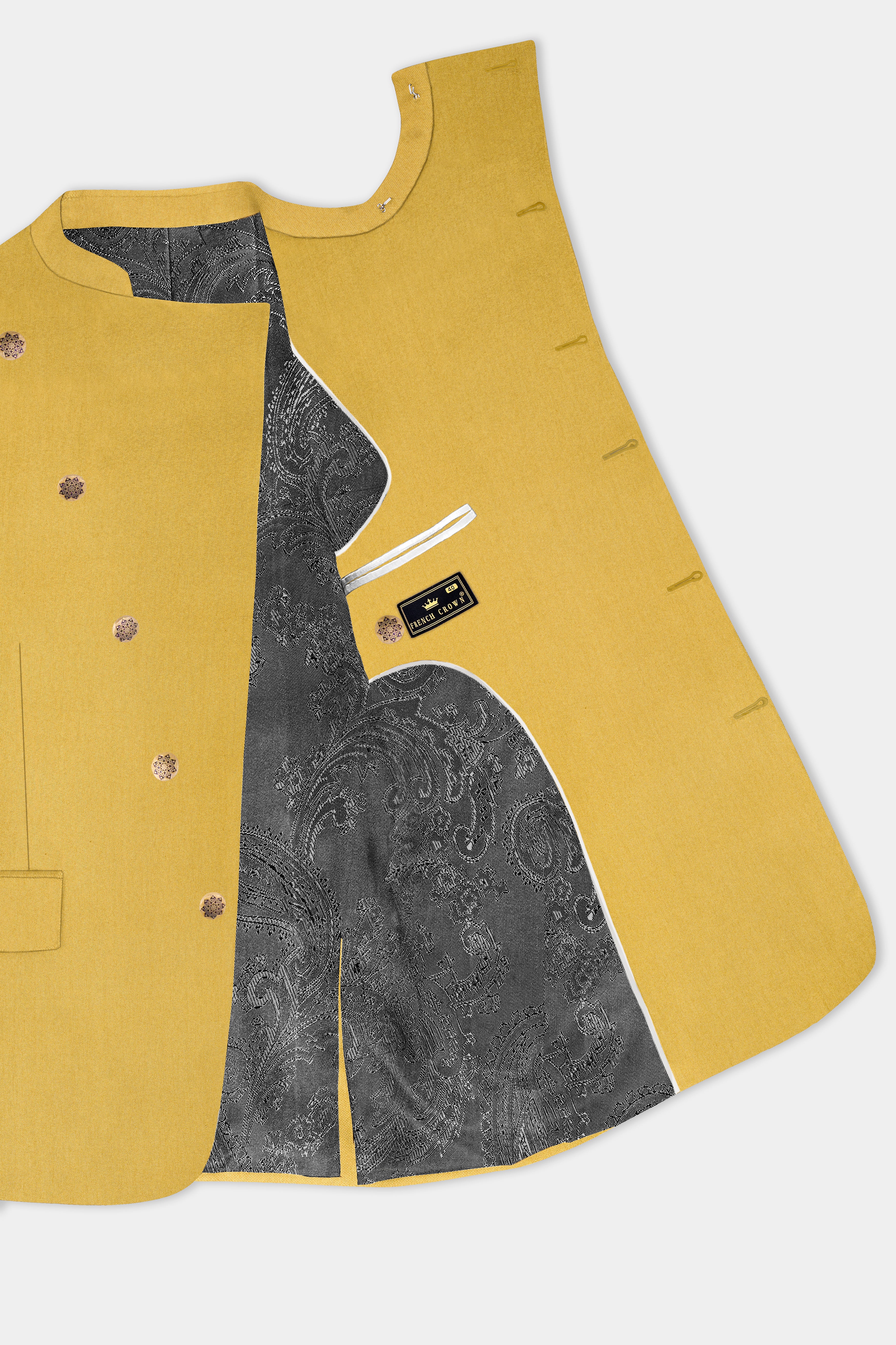 Sycamore Yellow Premium Cotton Cross Placket Bandhgala Blazer