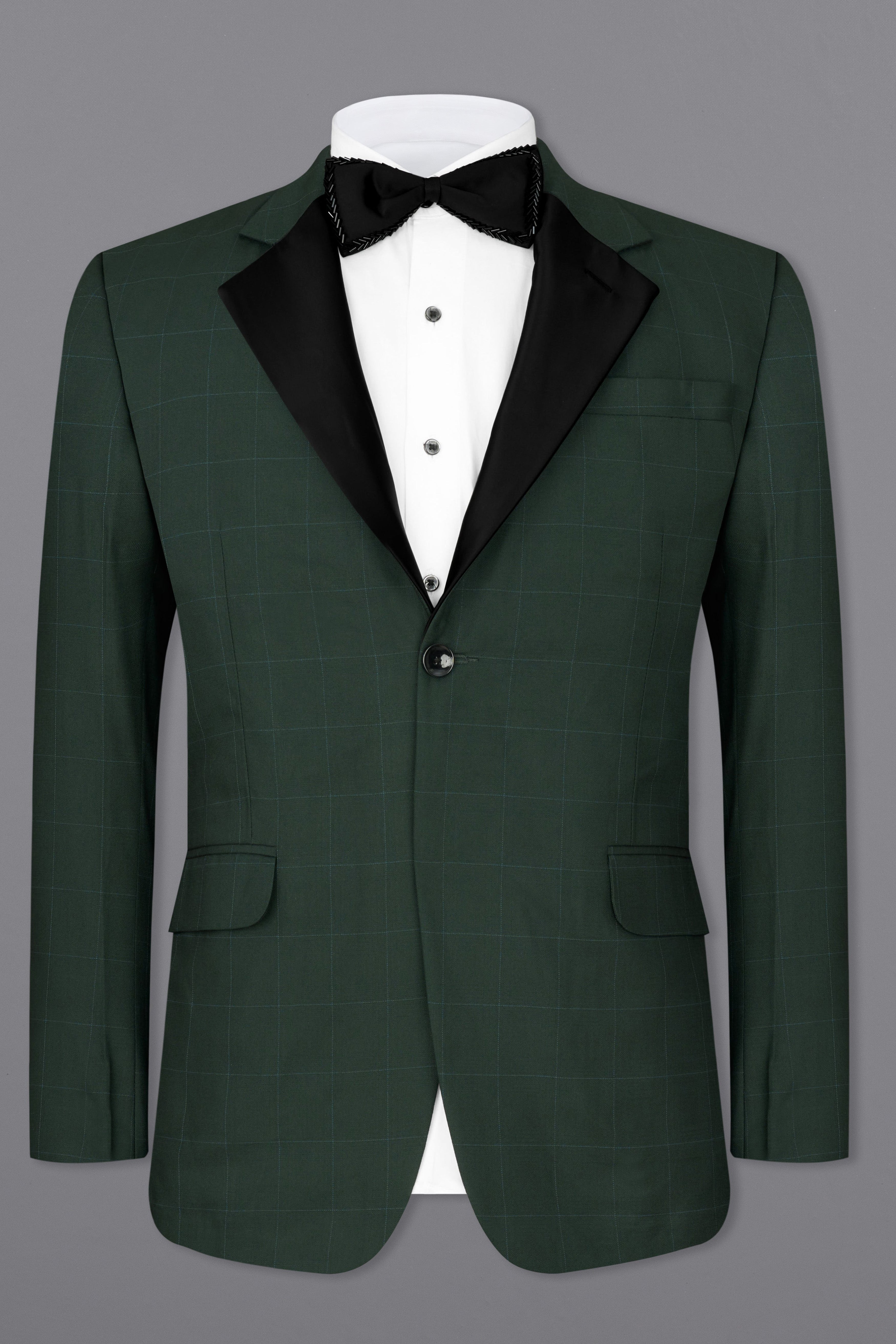 Gunmetal Green Subtle Windowpane Tuxedo Blazer