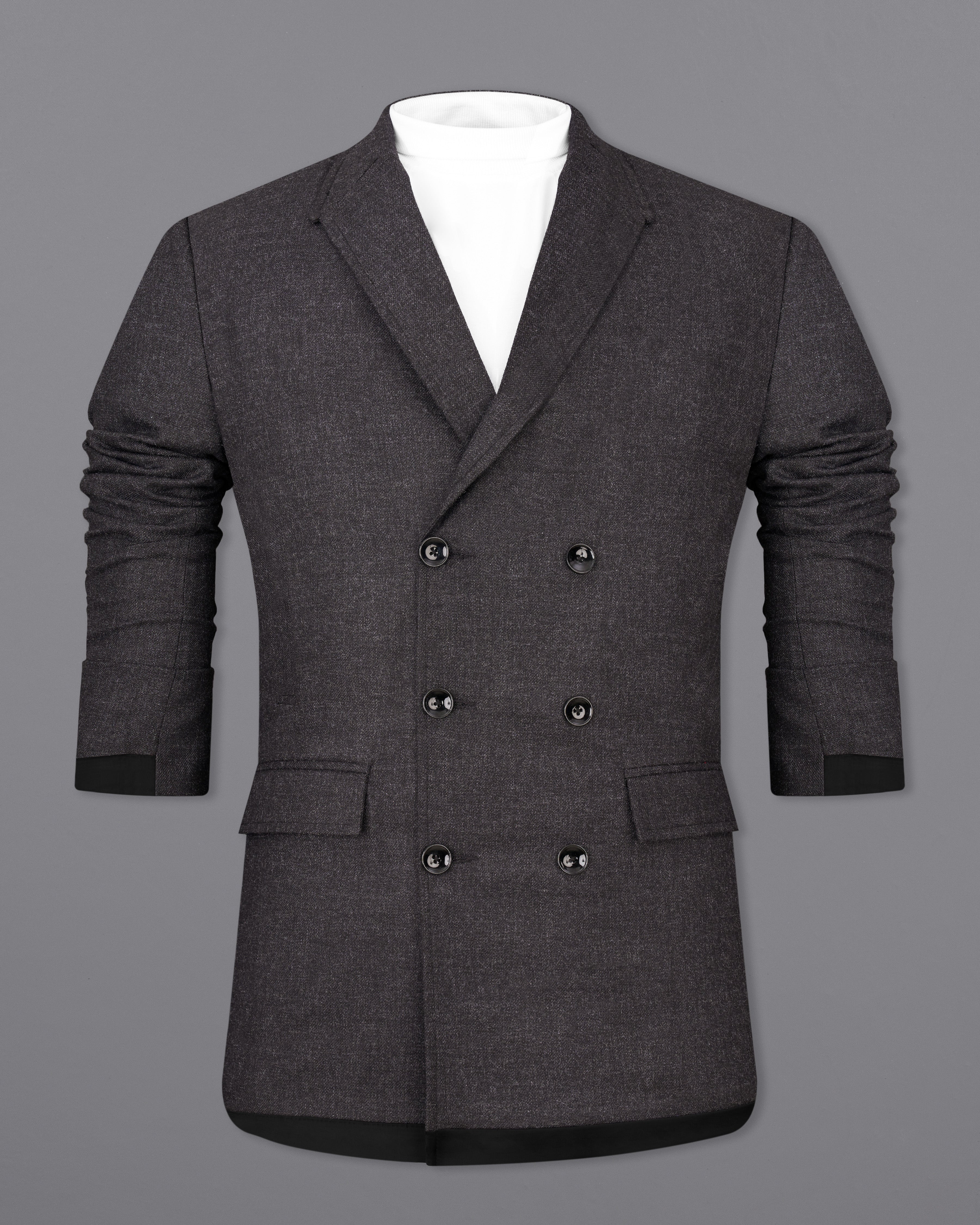 Bleached Gray Wool Rich Double Breasted Blazer