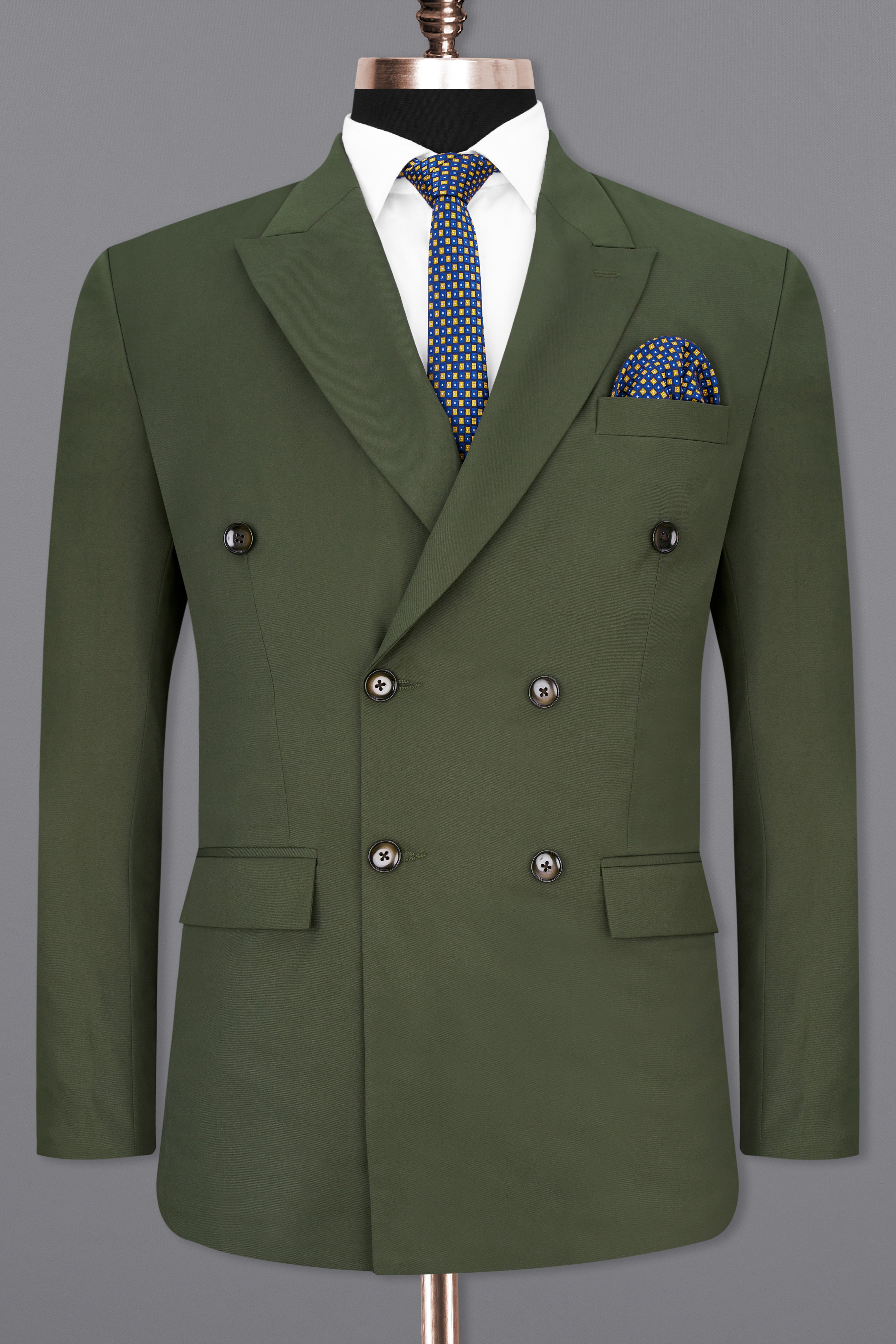 Twill Green Double Breasted Blazer