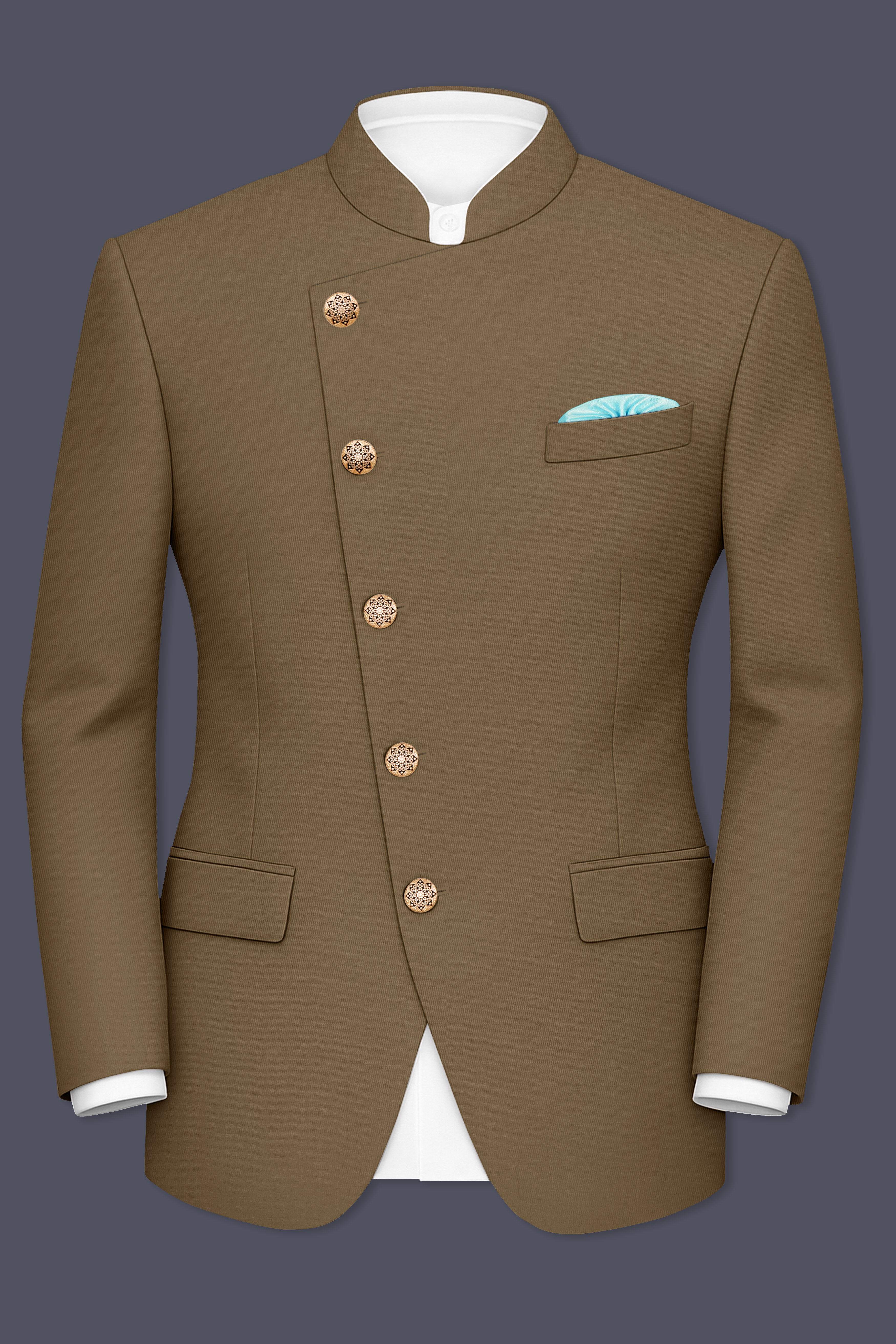 Khaki Brown Cross Placket  Bandhgala Blazer