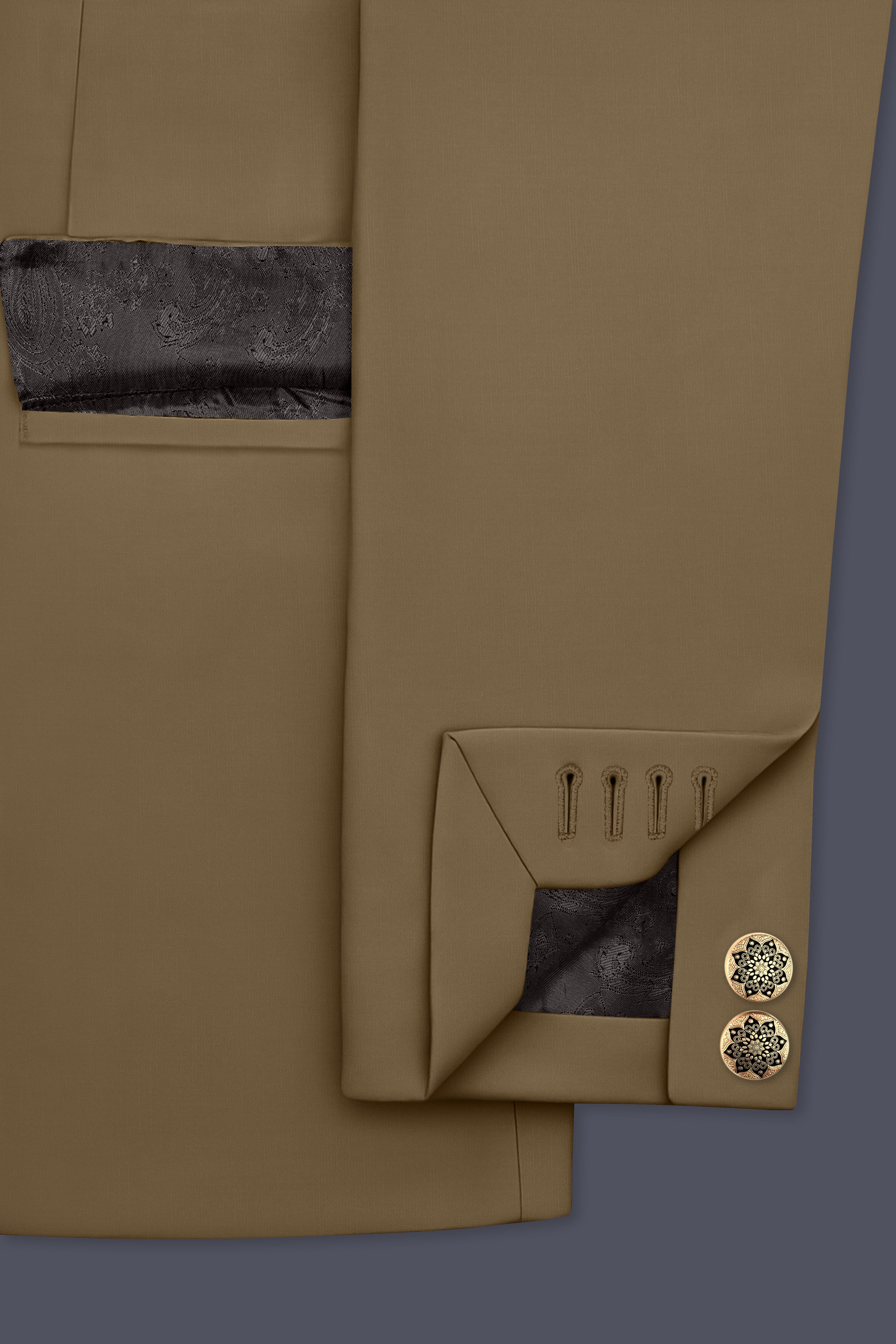 Khaki Brown Cross Placket  Bandhgala Blazer