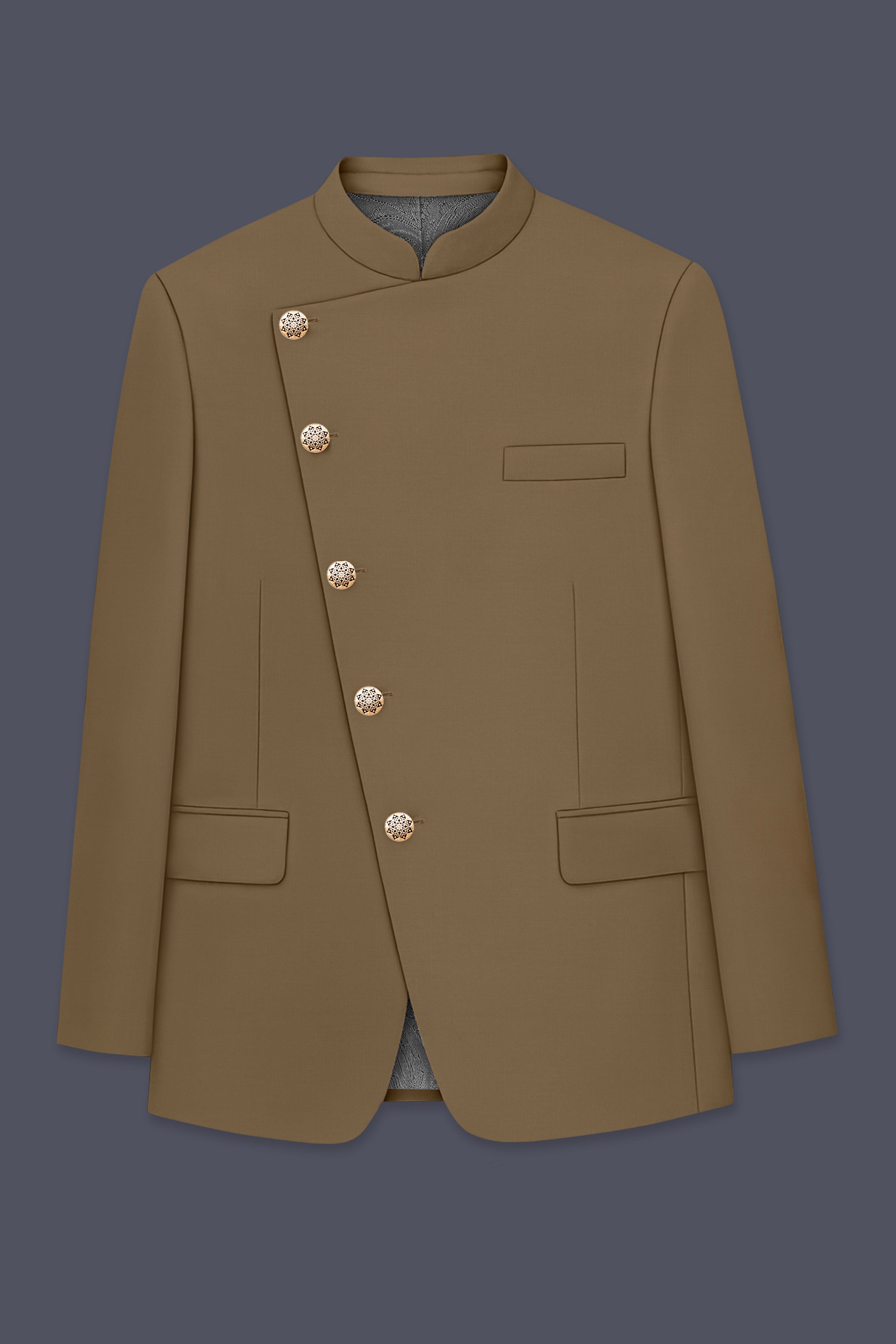 Khaki Brown Cross Placket  Bandhgala Blazer