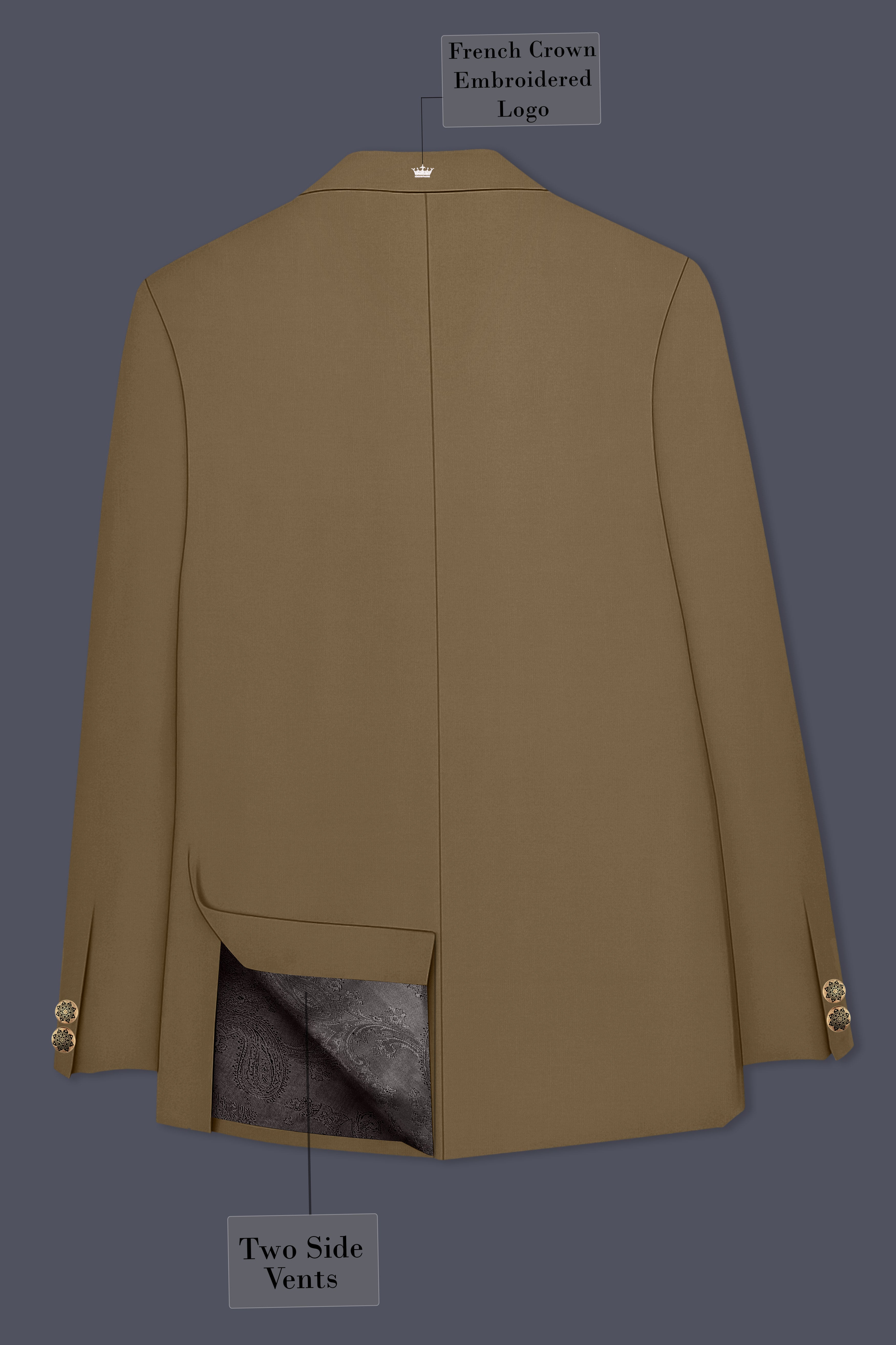 Khaki Brown Cross Placket  Bandhgala Blazer