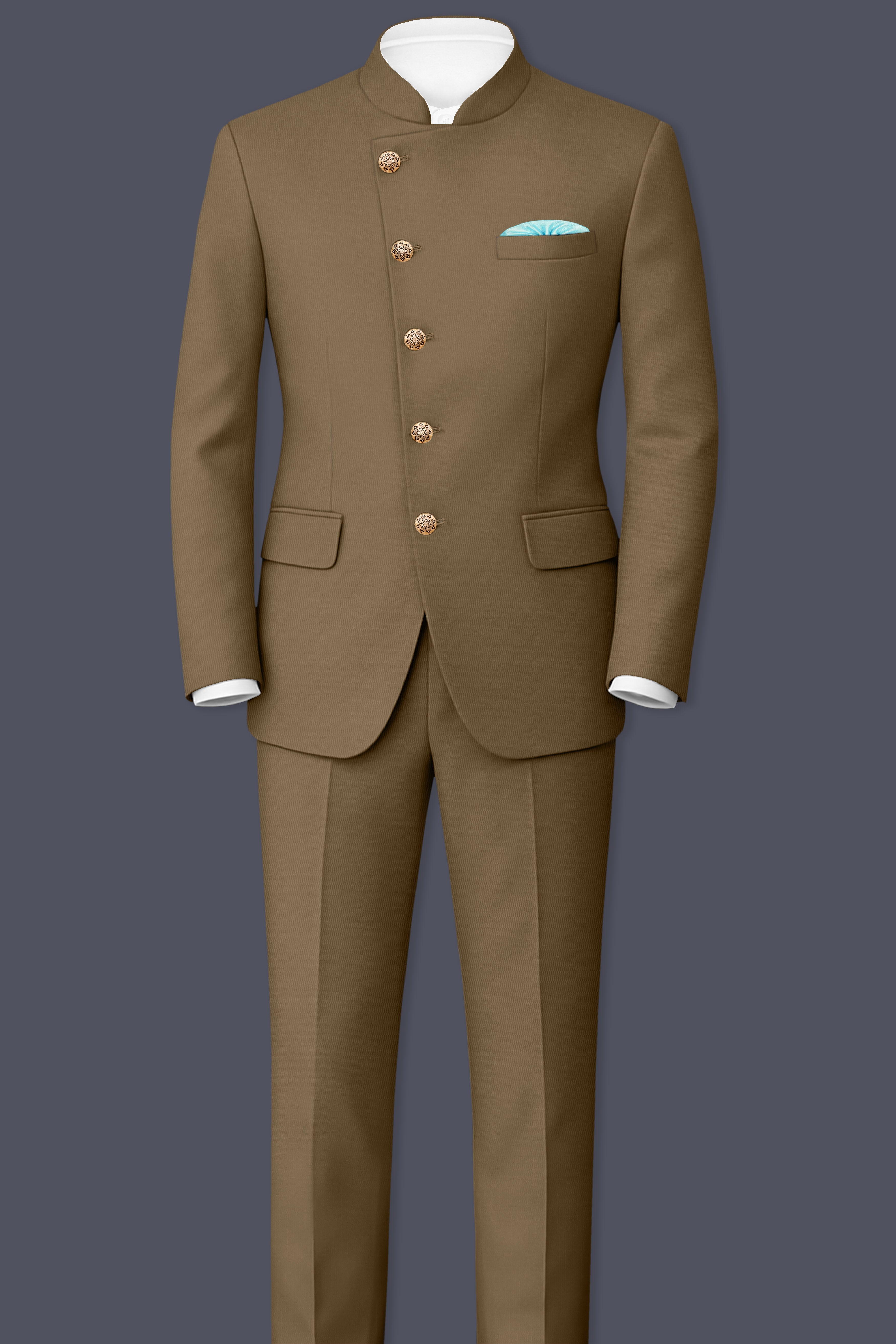 Khaki Brown Cross Placket  Bandhgala Blazer