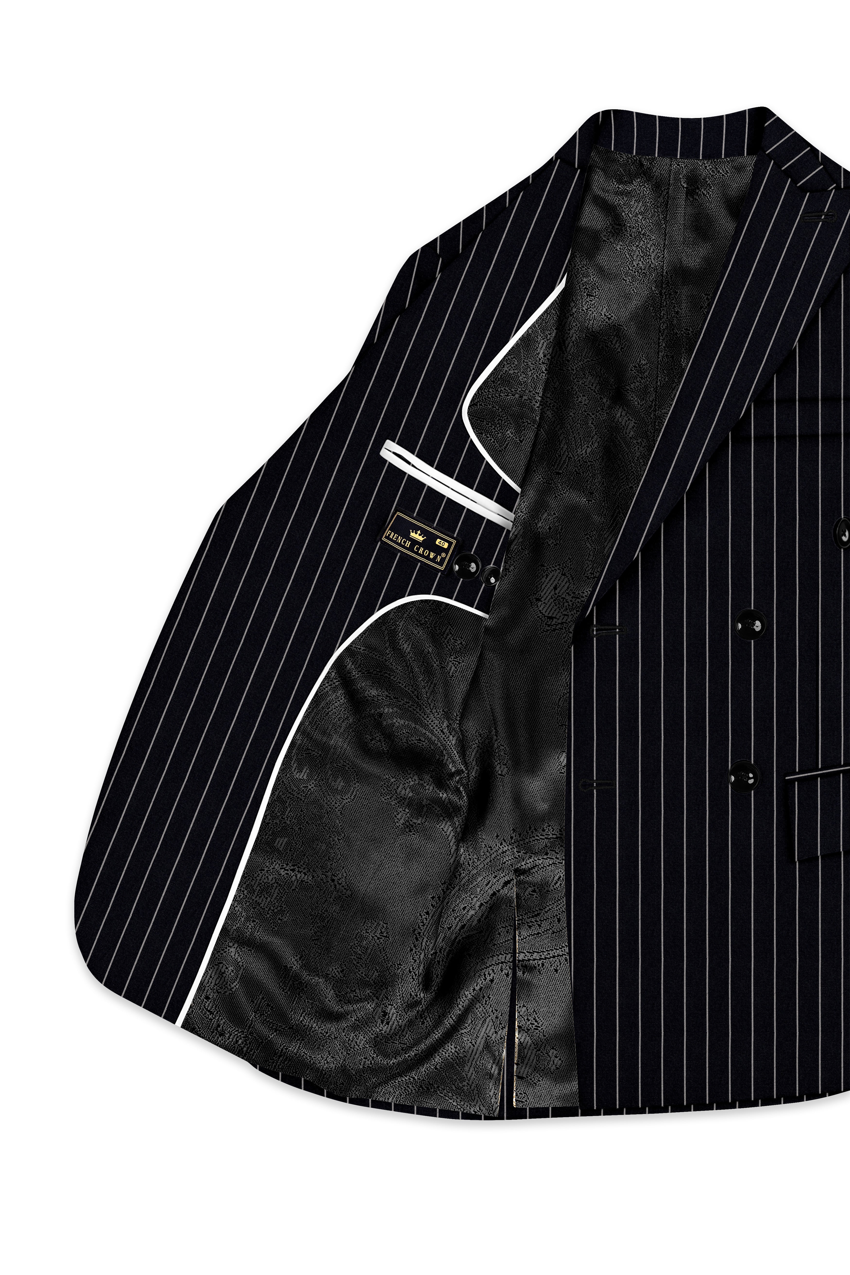 Thunder Black and White Striped Double-Breasted Blazer