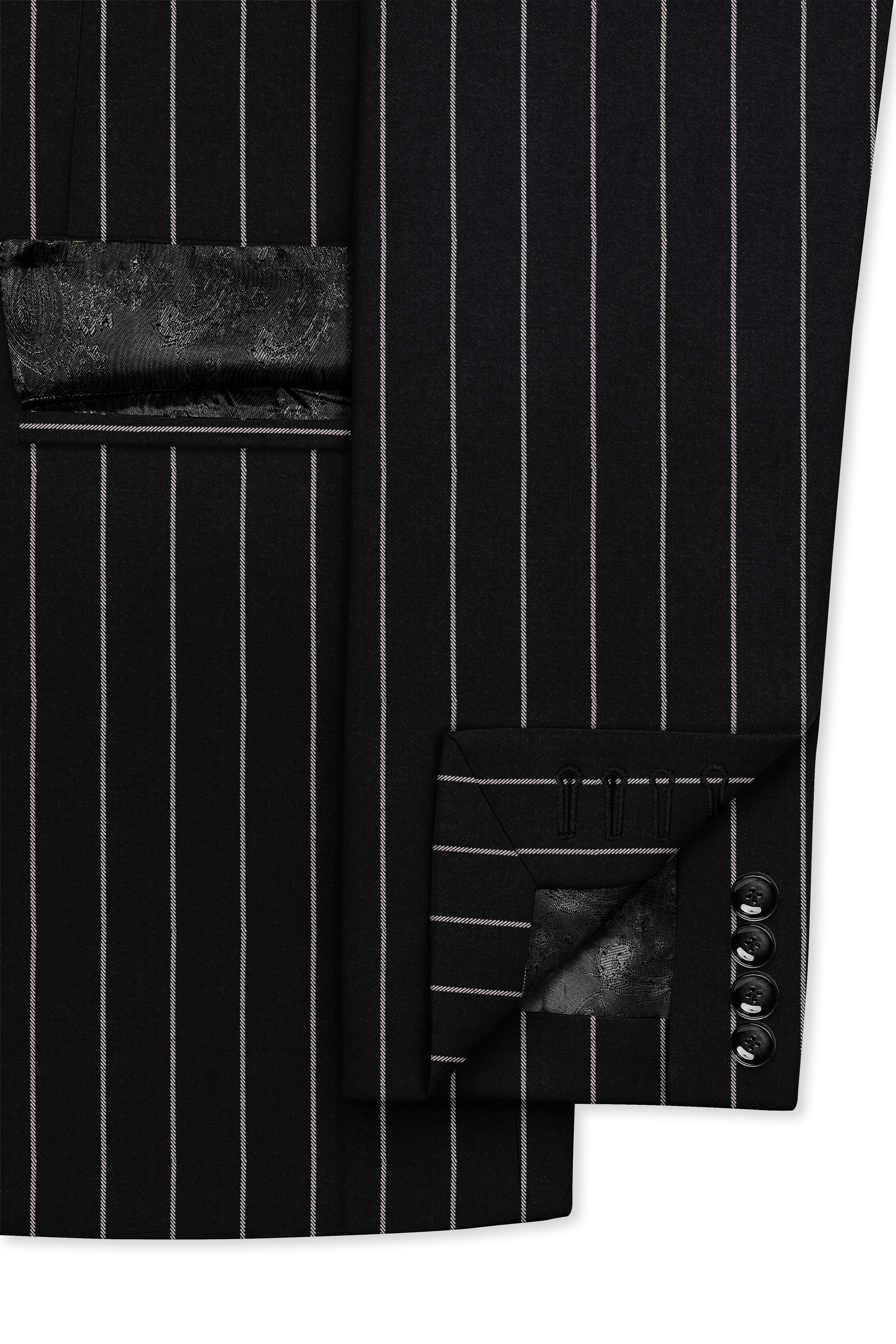 Thunder Black and White Striped Double-Breasted Blazer