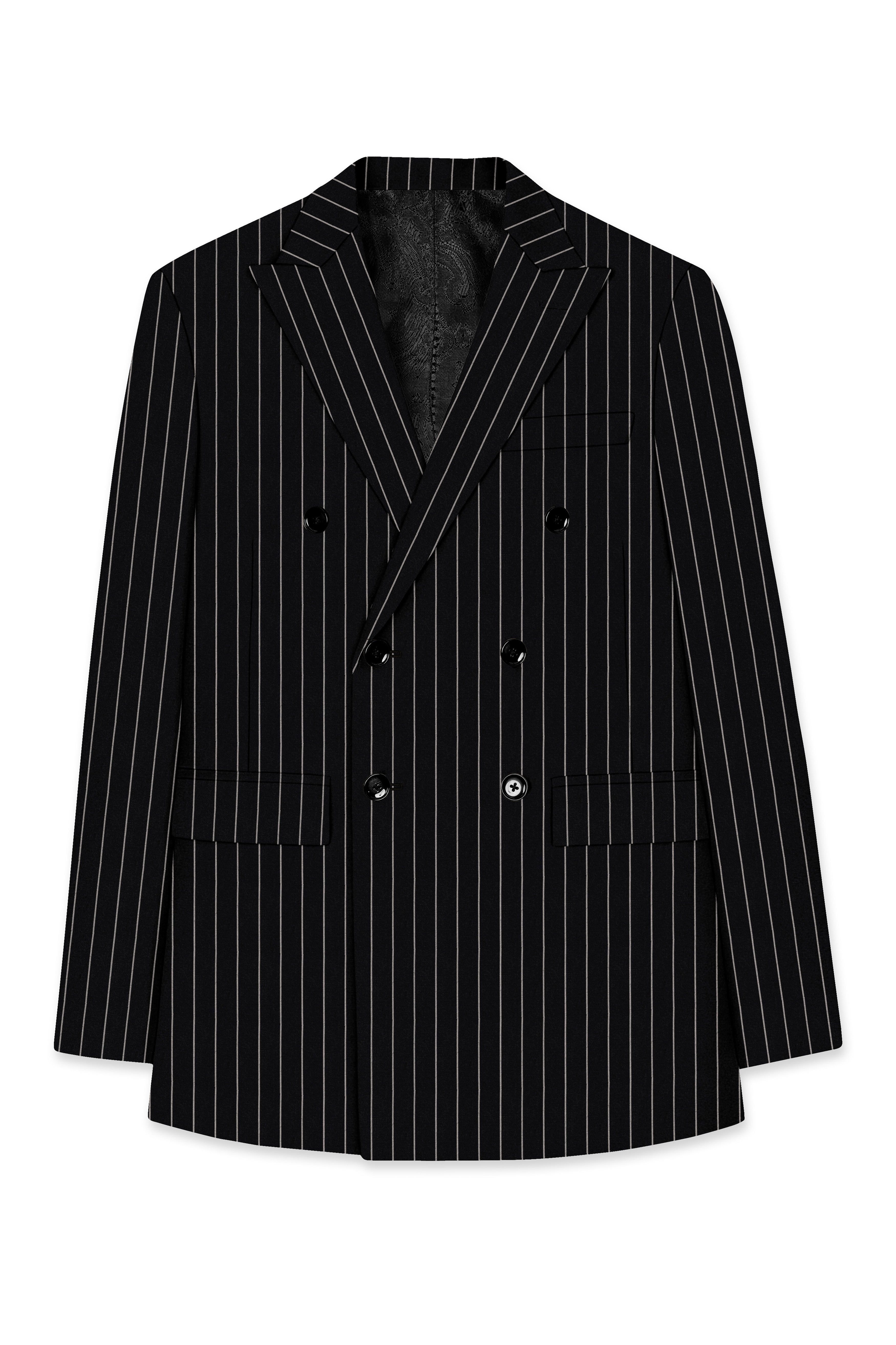 Thunder Black and White Striped Double-Breasted Blazer
