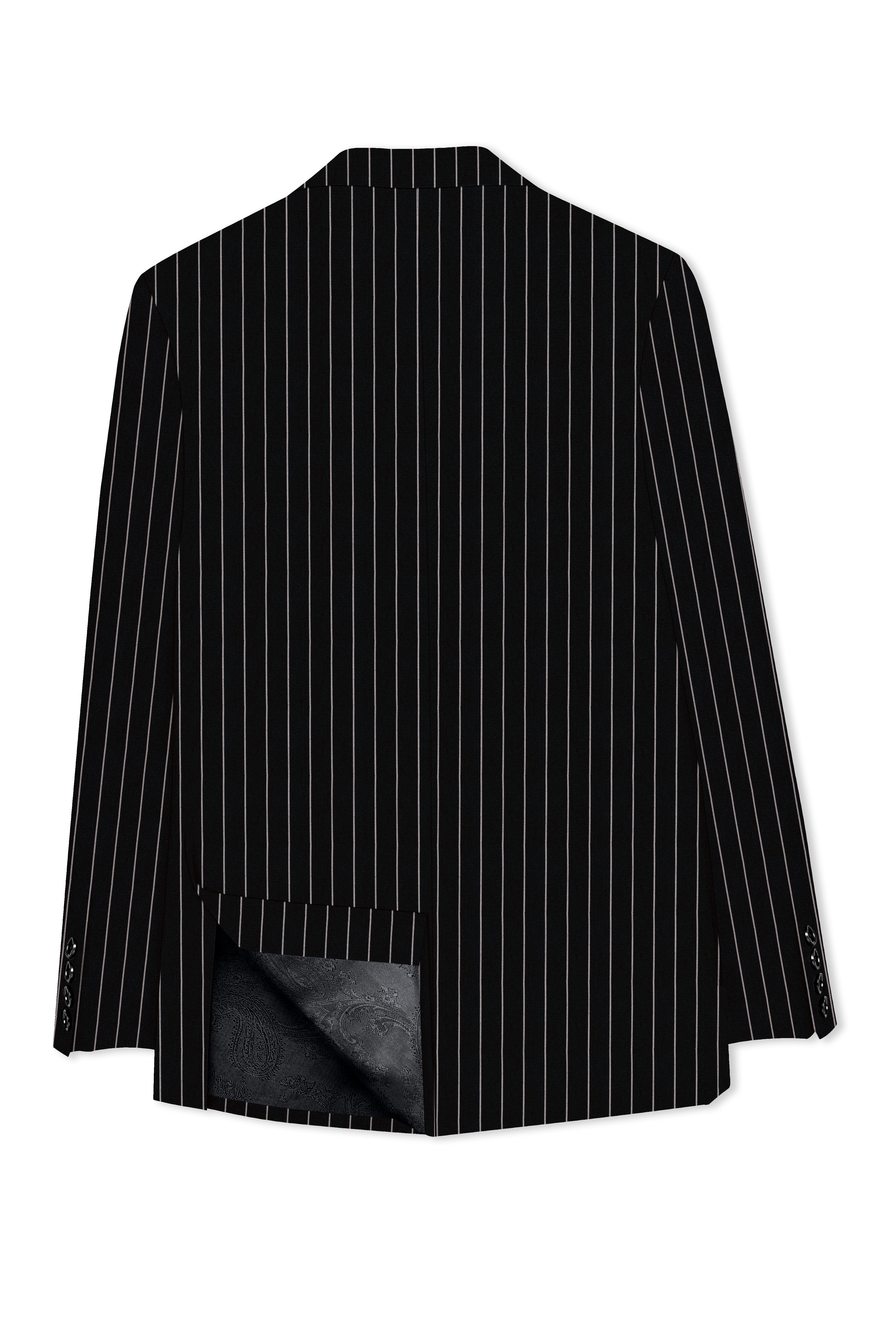 Thunder Black and White Striped Double-Breasted Blazer