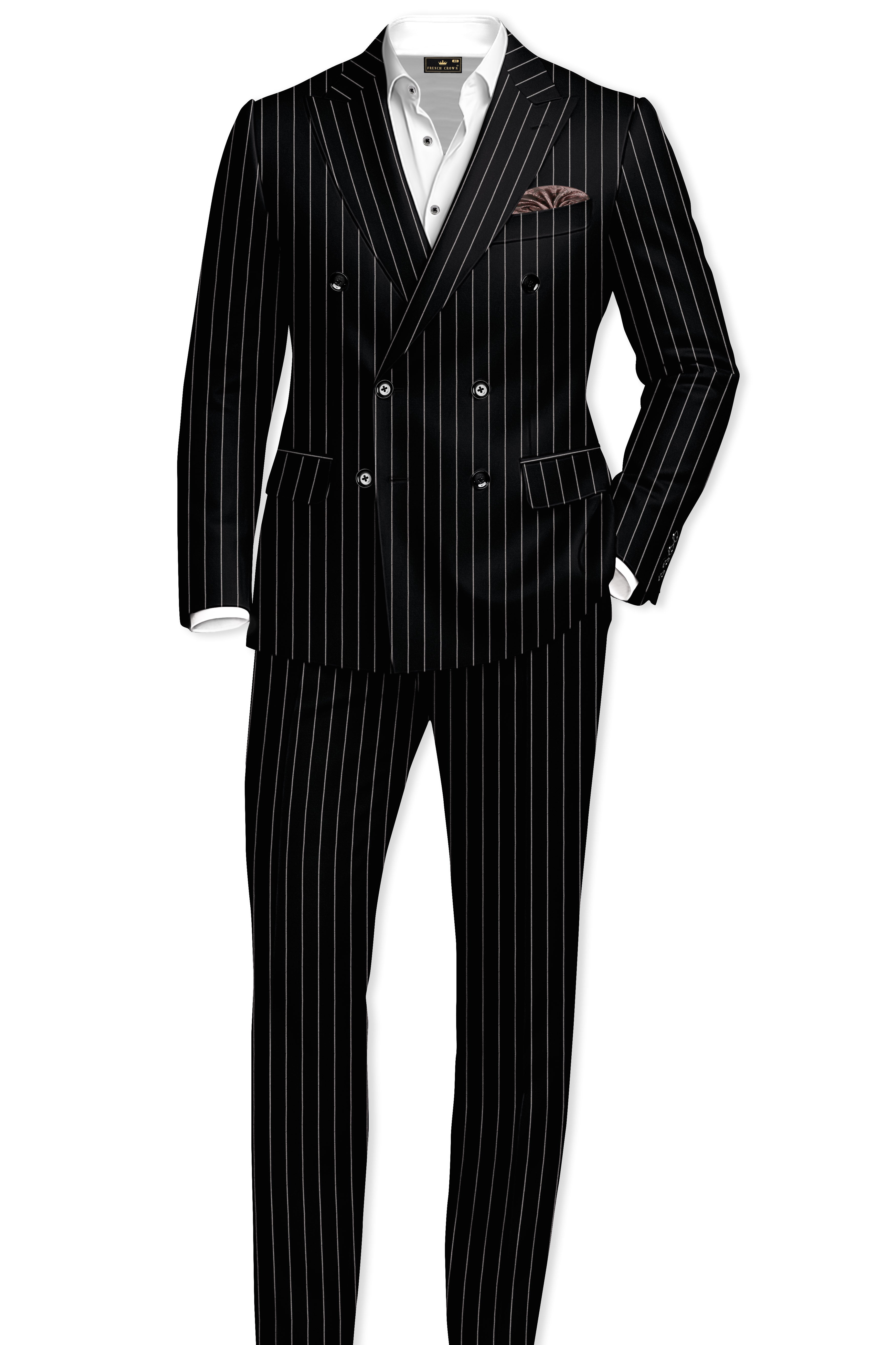 Thunder Black and White Striped Double-Breasted Blazer