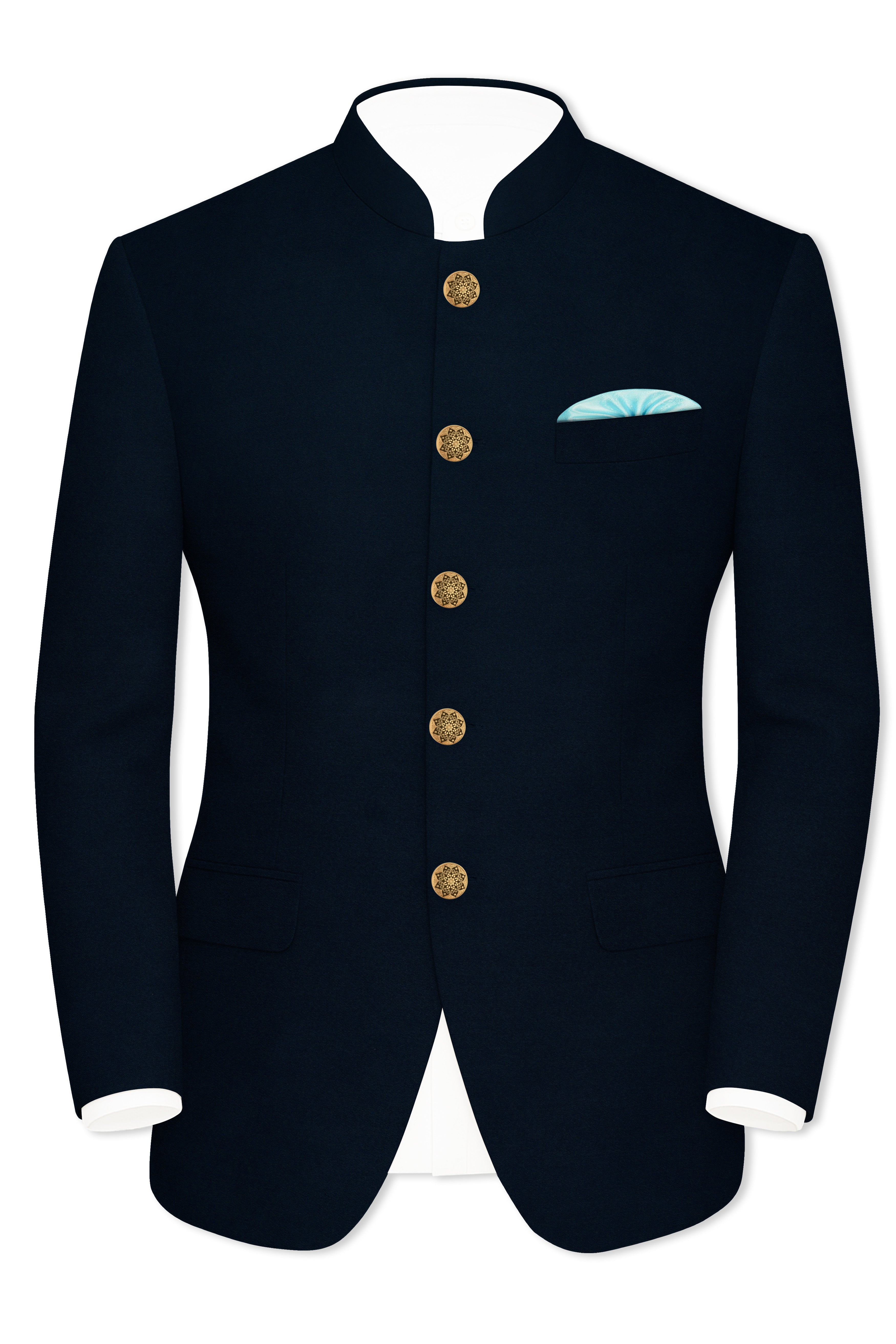 Baltic Sea Blue Premium Cotton Bandhgala Blazer