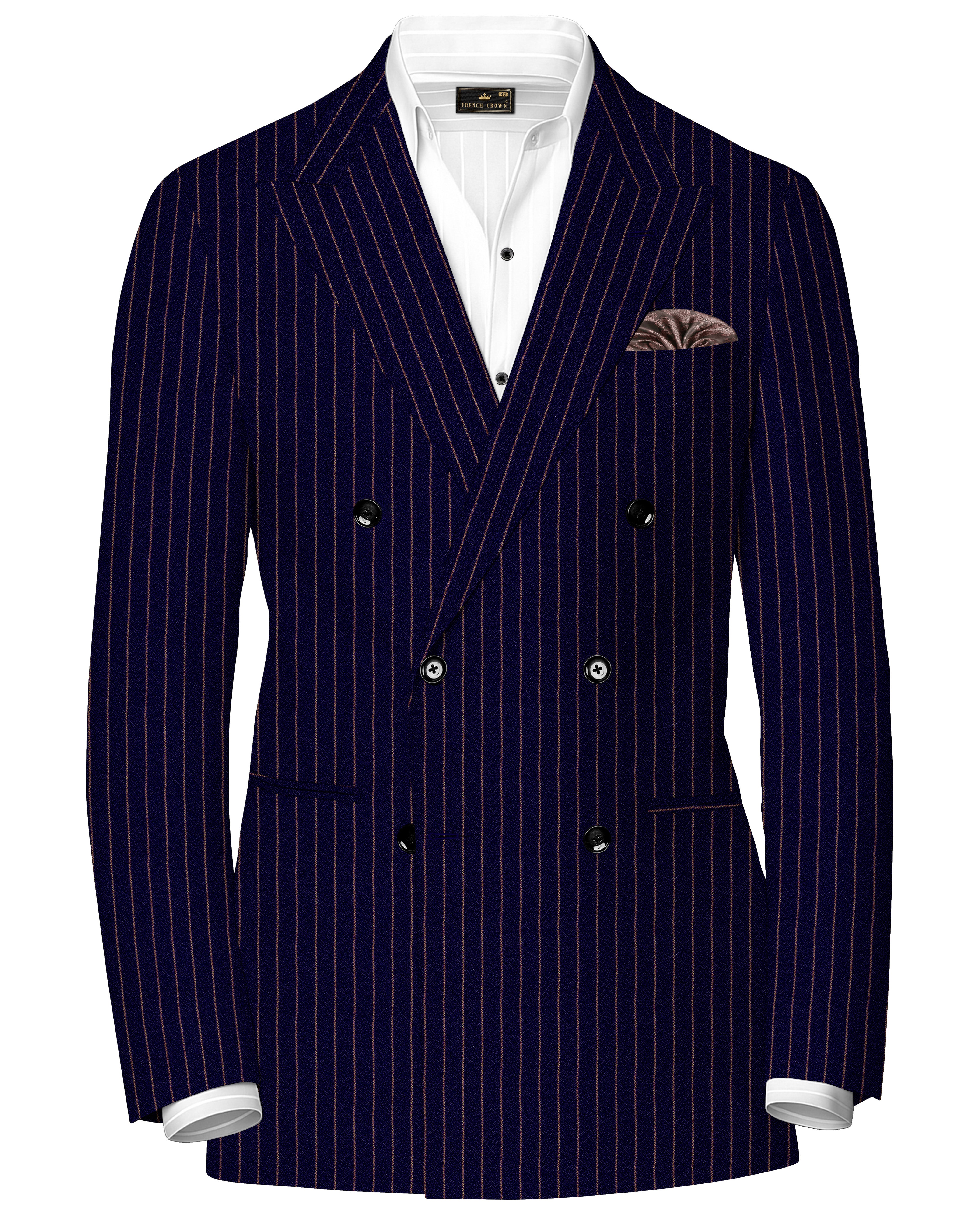Tuna Blue with Coral Reef Brown Stripes Premium Terry-Rayon Double