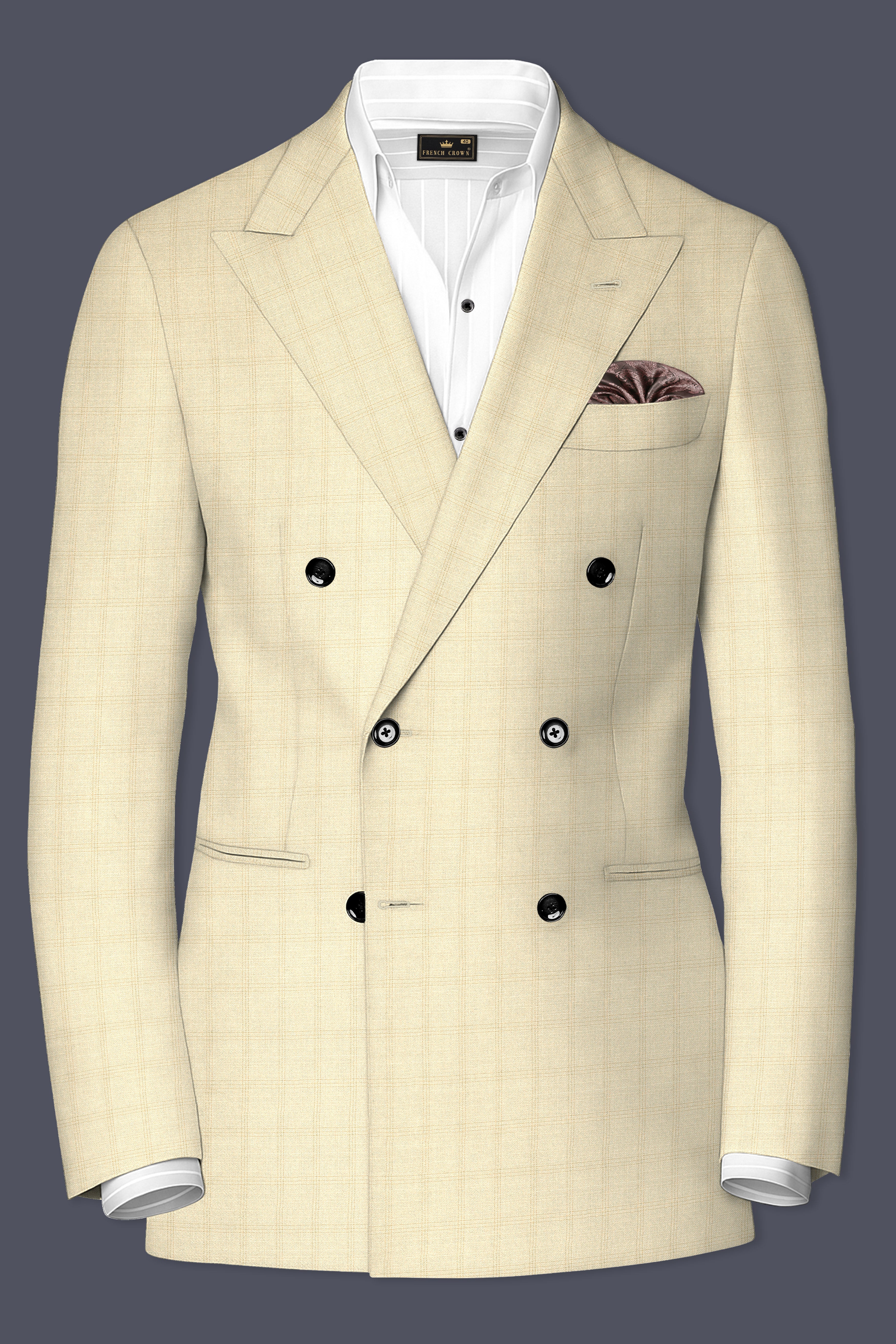 Calm Shell Brown Subtle Plaid Double Breasted Blazer