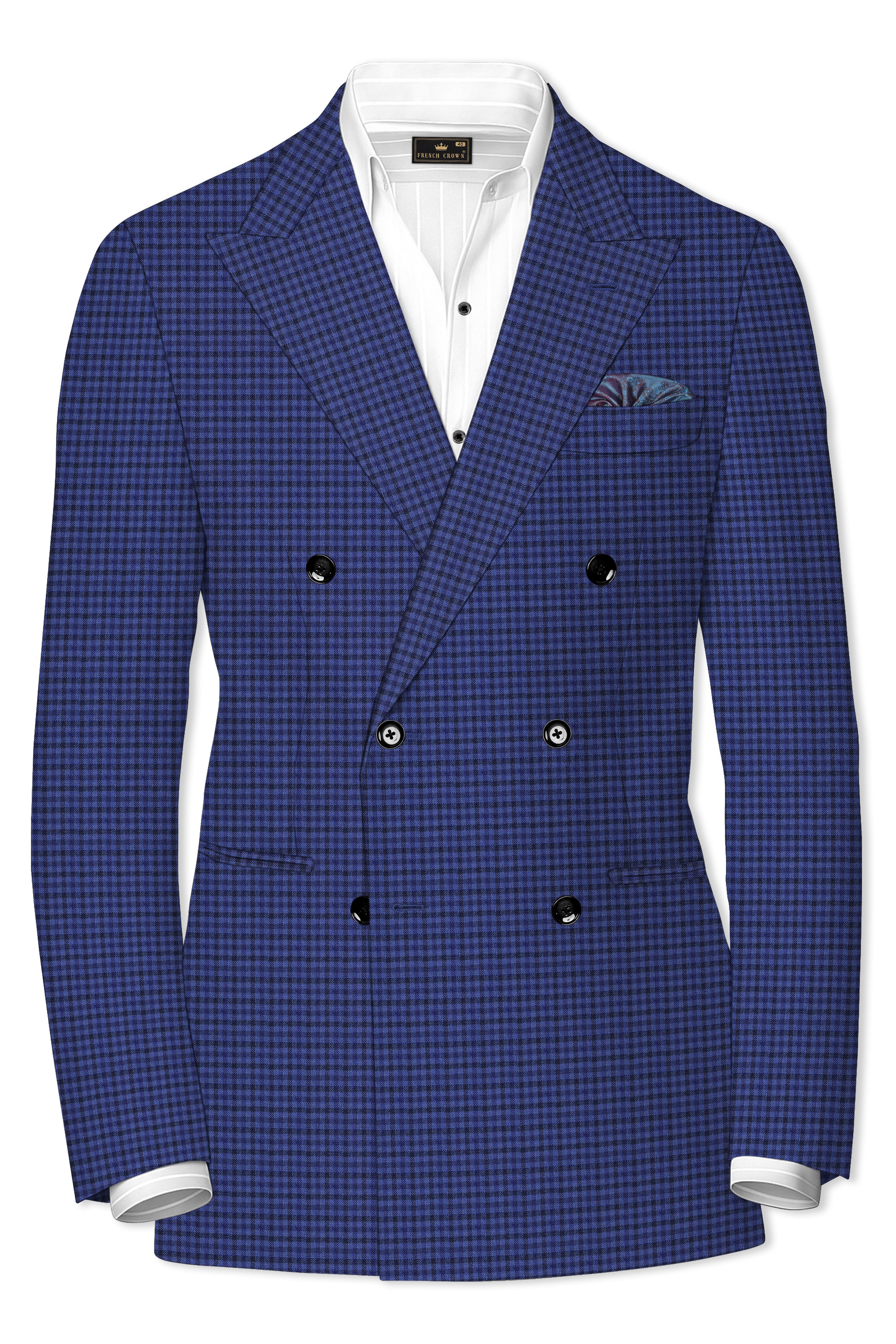 Victoria Blue Gingham Checkered Double Breasted Blazer