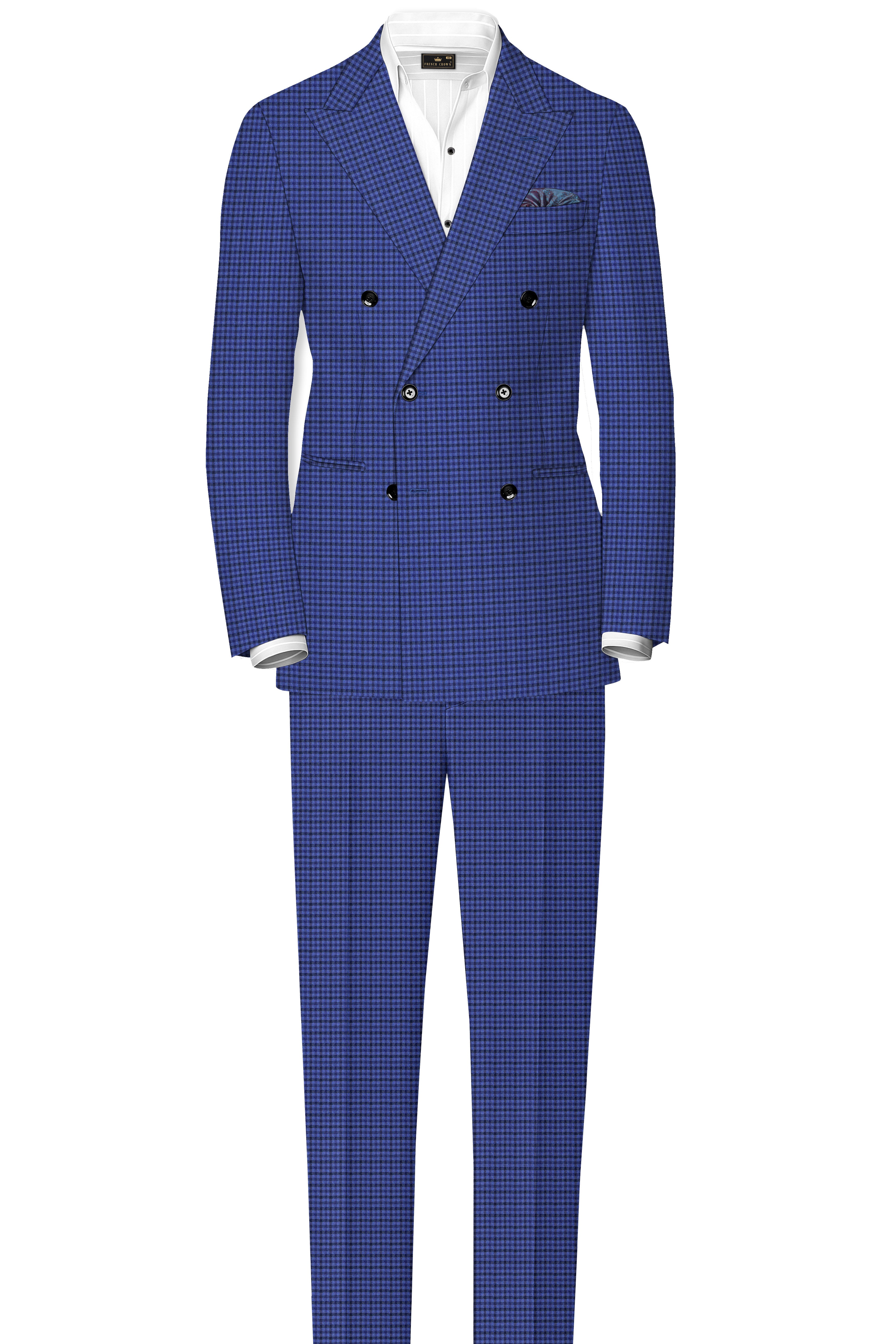 Victoria Blue Gingham Checkered Double Breasted Blazer