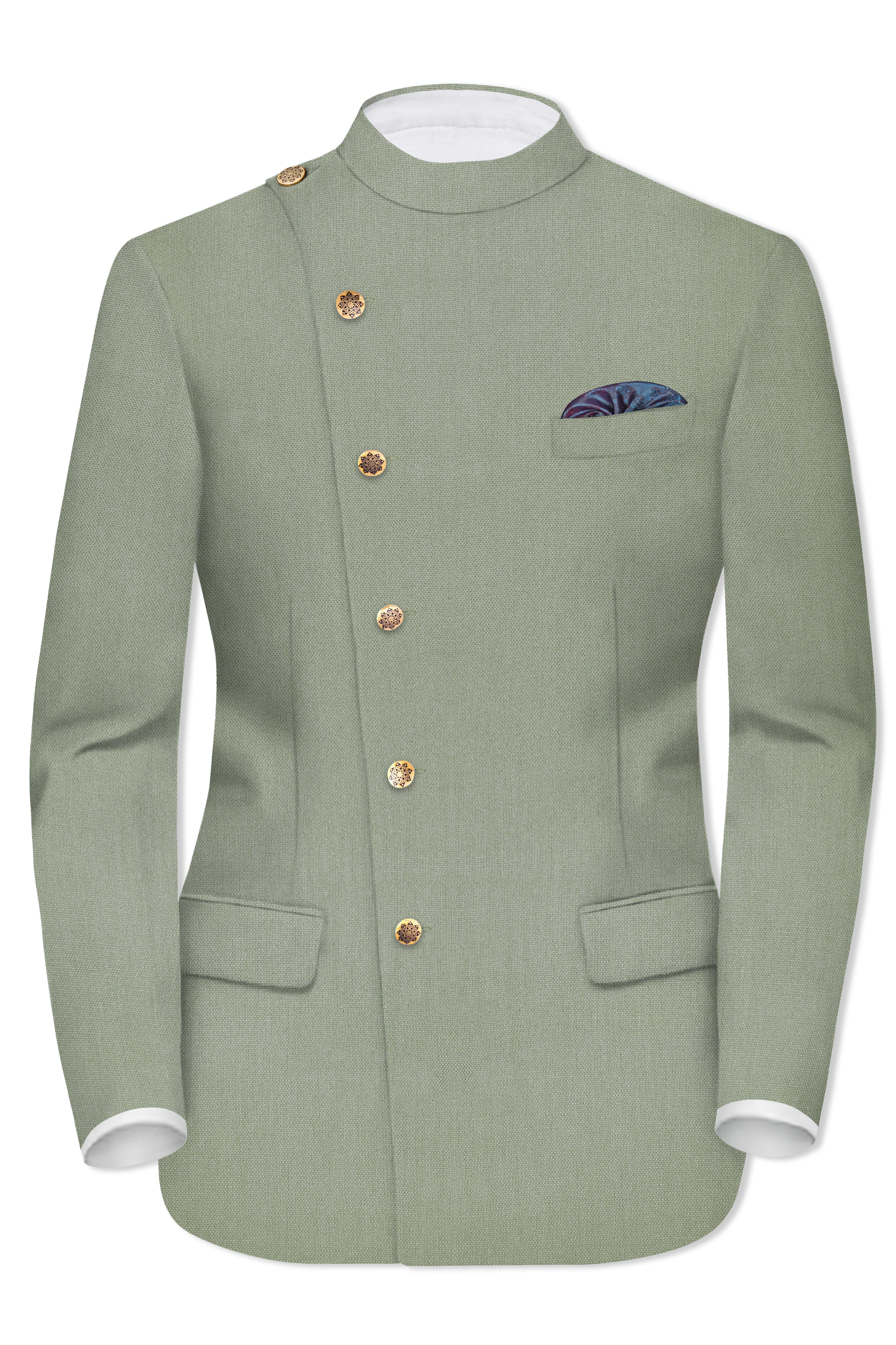 Sandstone Green Cross Placket Bandhgala Blazer