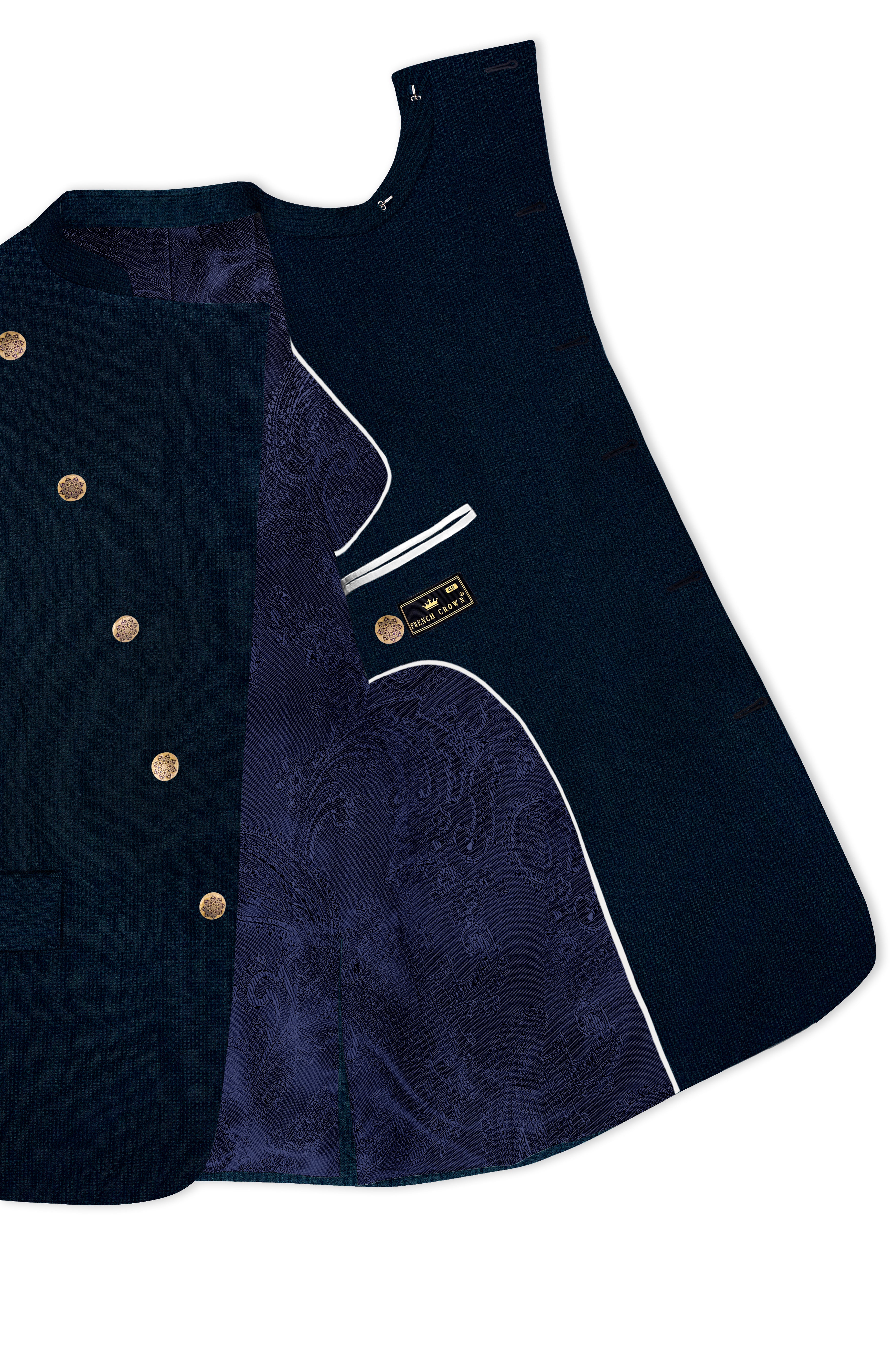 Firefly Navy Blue Premium Cotton Cross Placket Bandhgala Blazer