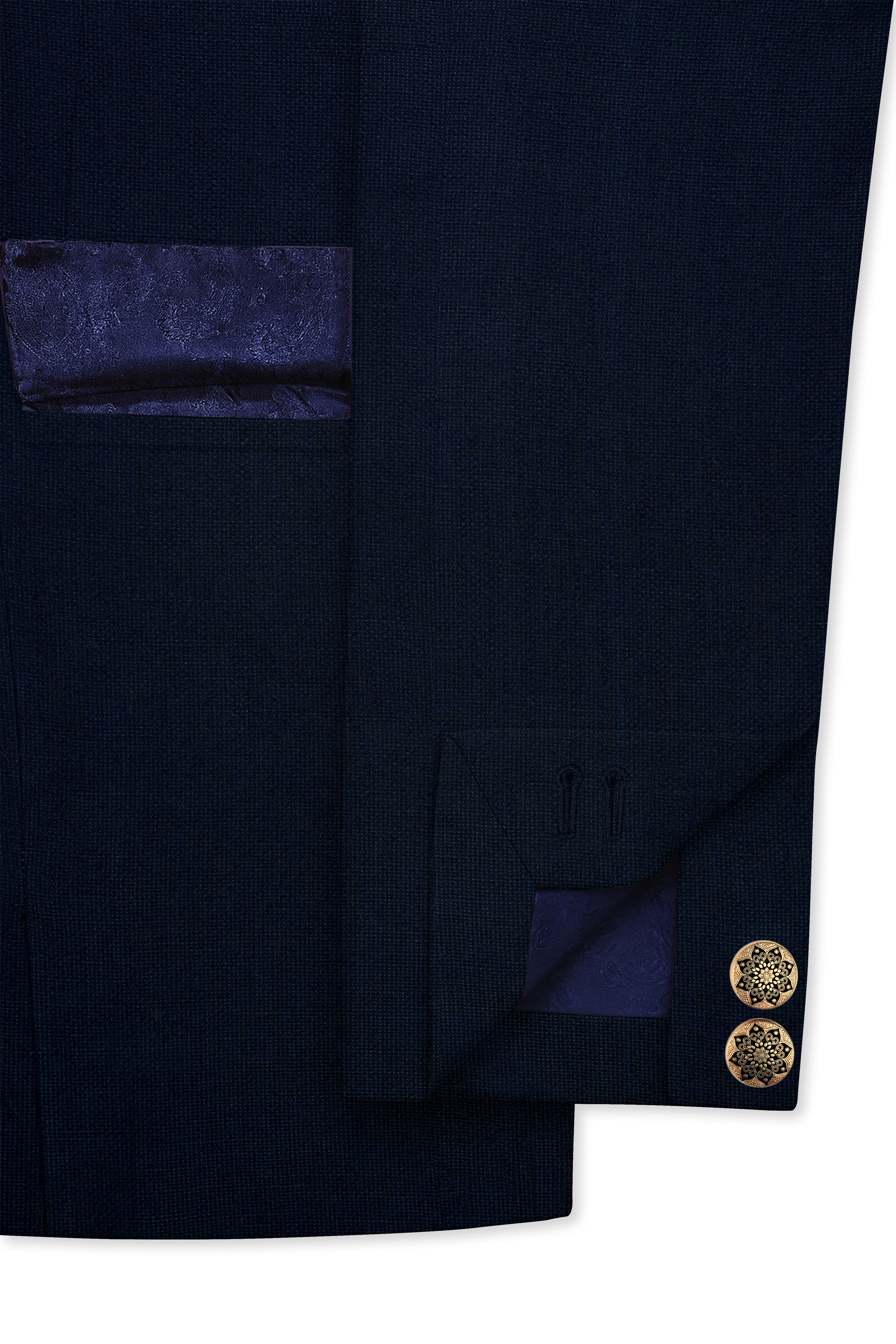 Firefly Navy Blue Premium Cotton Cross Placket Bandhgala Blazer