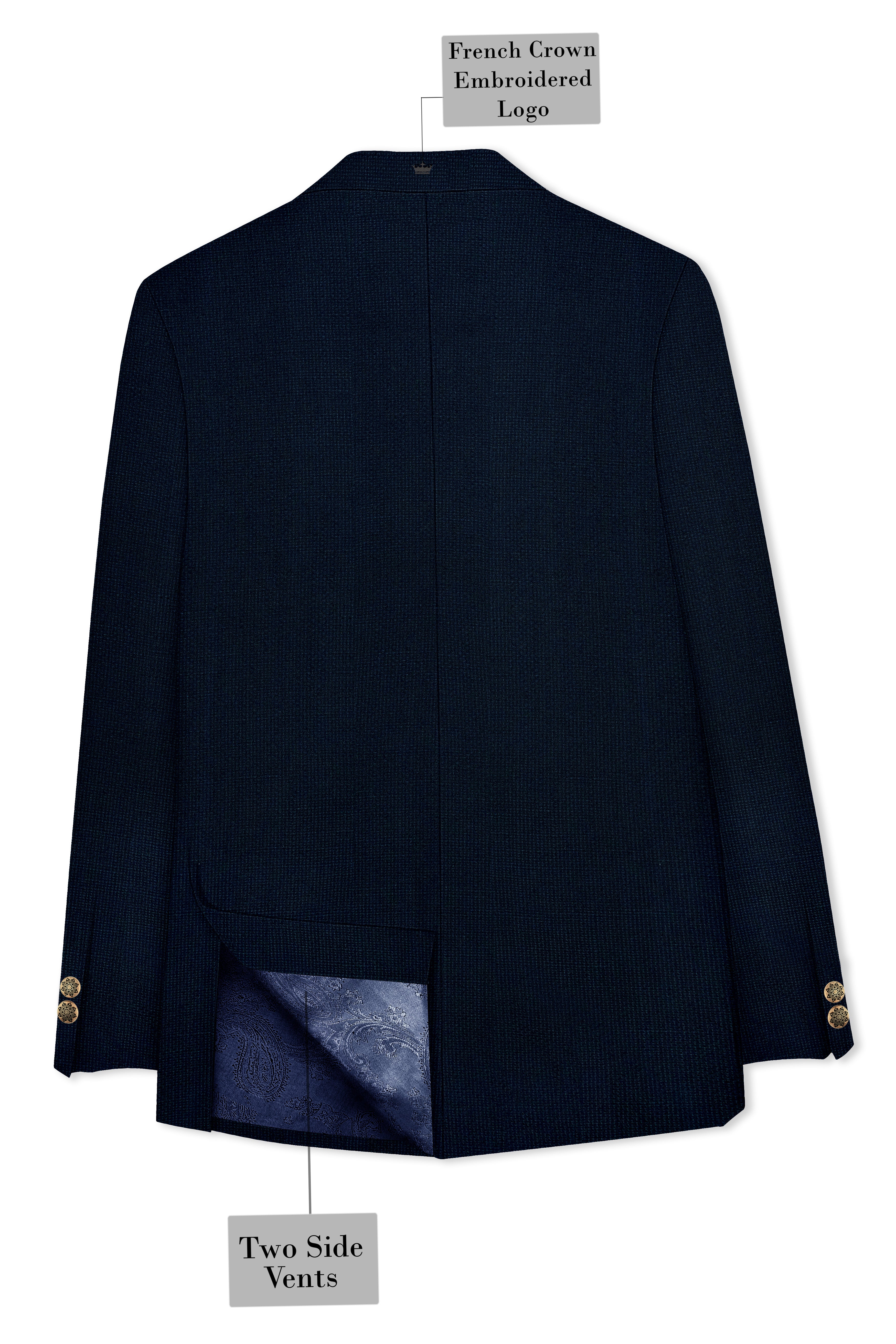 Firefly Navy Blue Premium Cotton Cross Placket Bandhgala Blazer