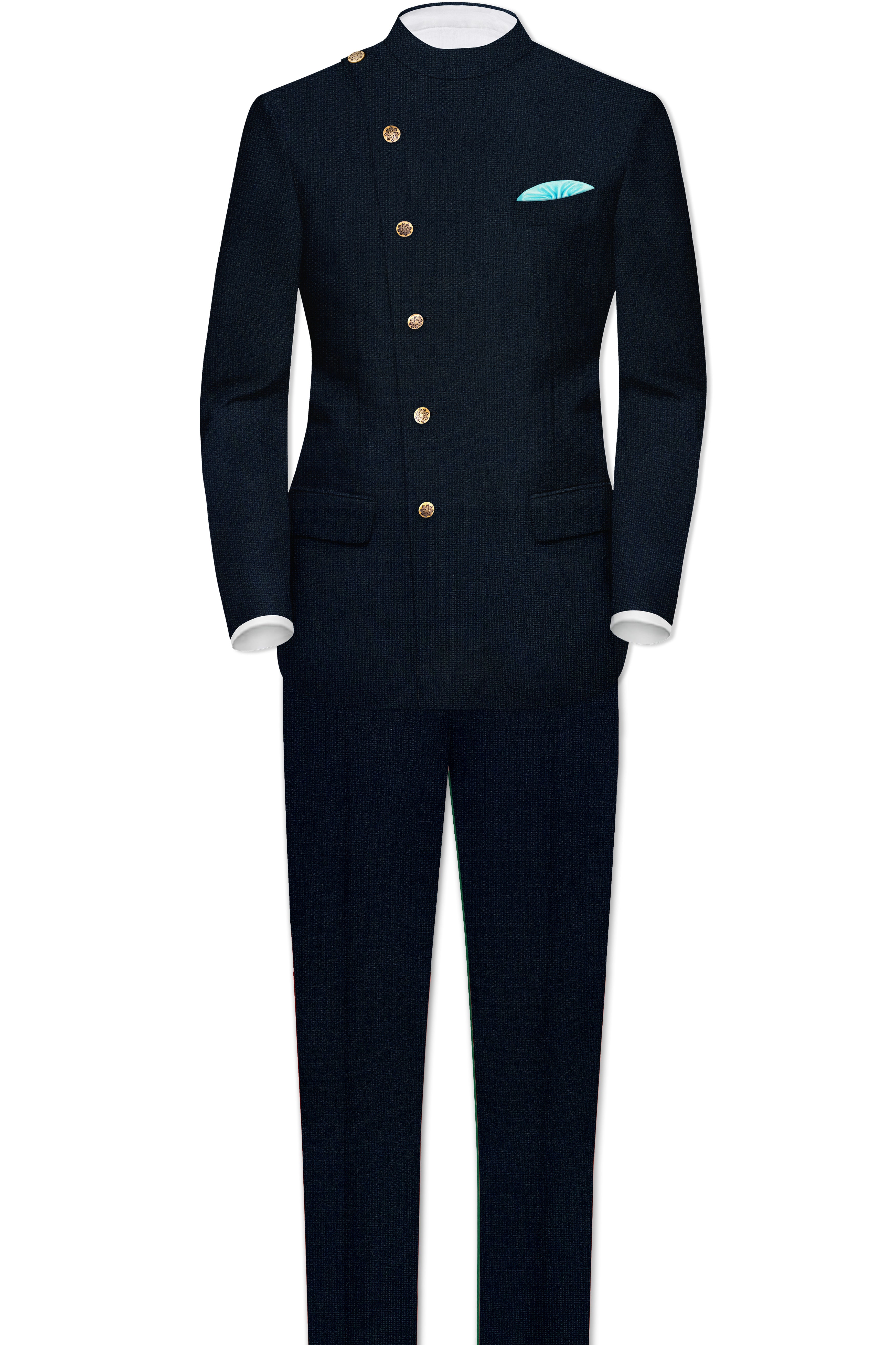 Firefly Navy Blue Premium Cotton Cross Placket Bandhgala Blazer