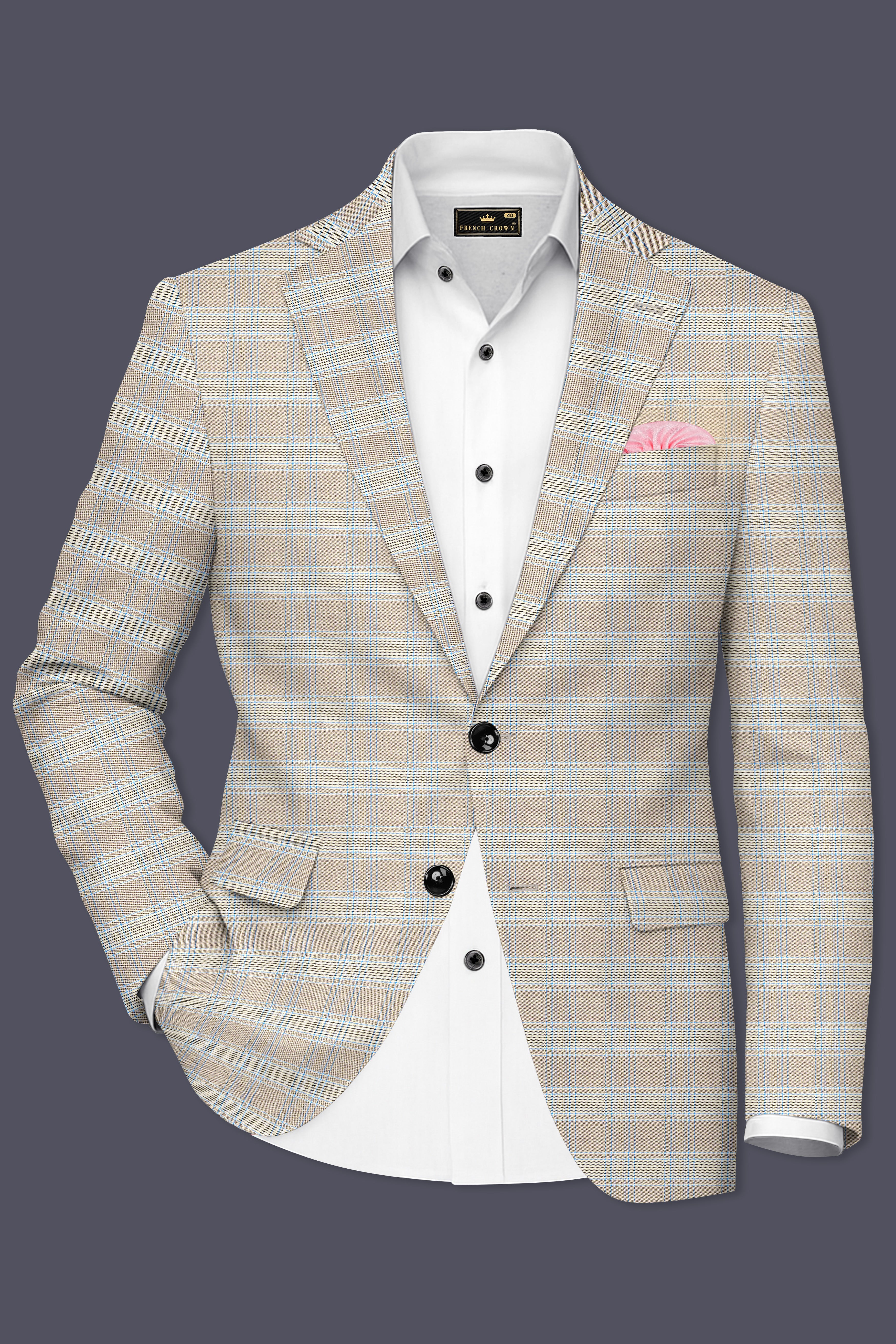 Sandrift Brown with Persian Blue Plaid Single Breasted Blazer