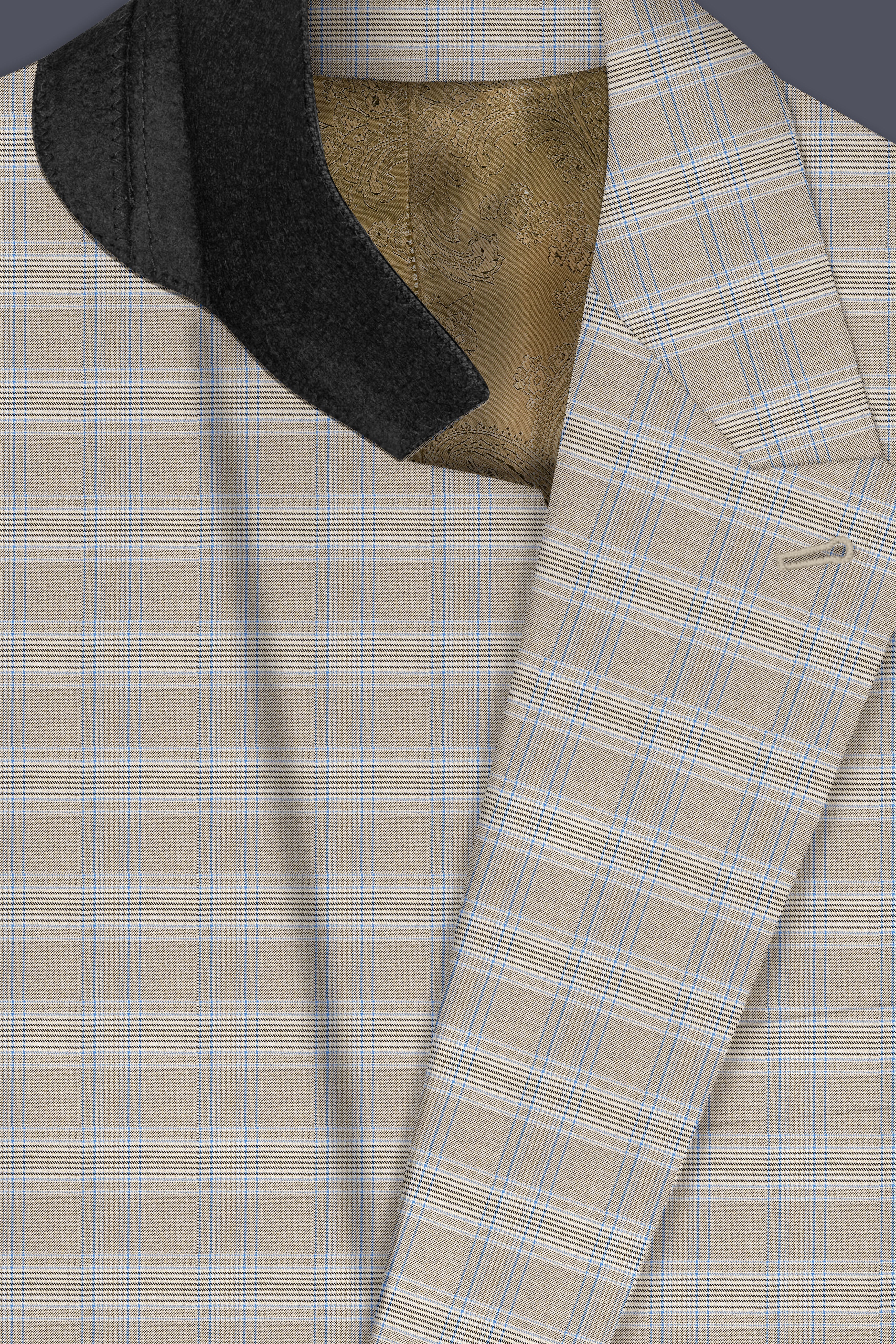 Sandrift Brown with Persian Blue Plaid Double Breasted Blazer