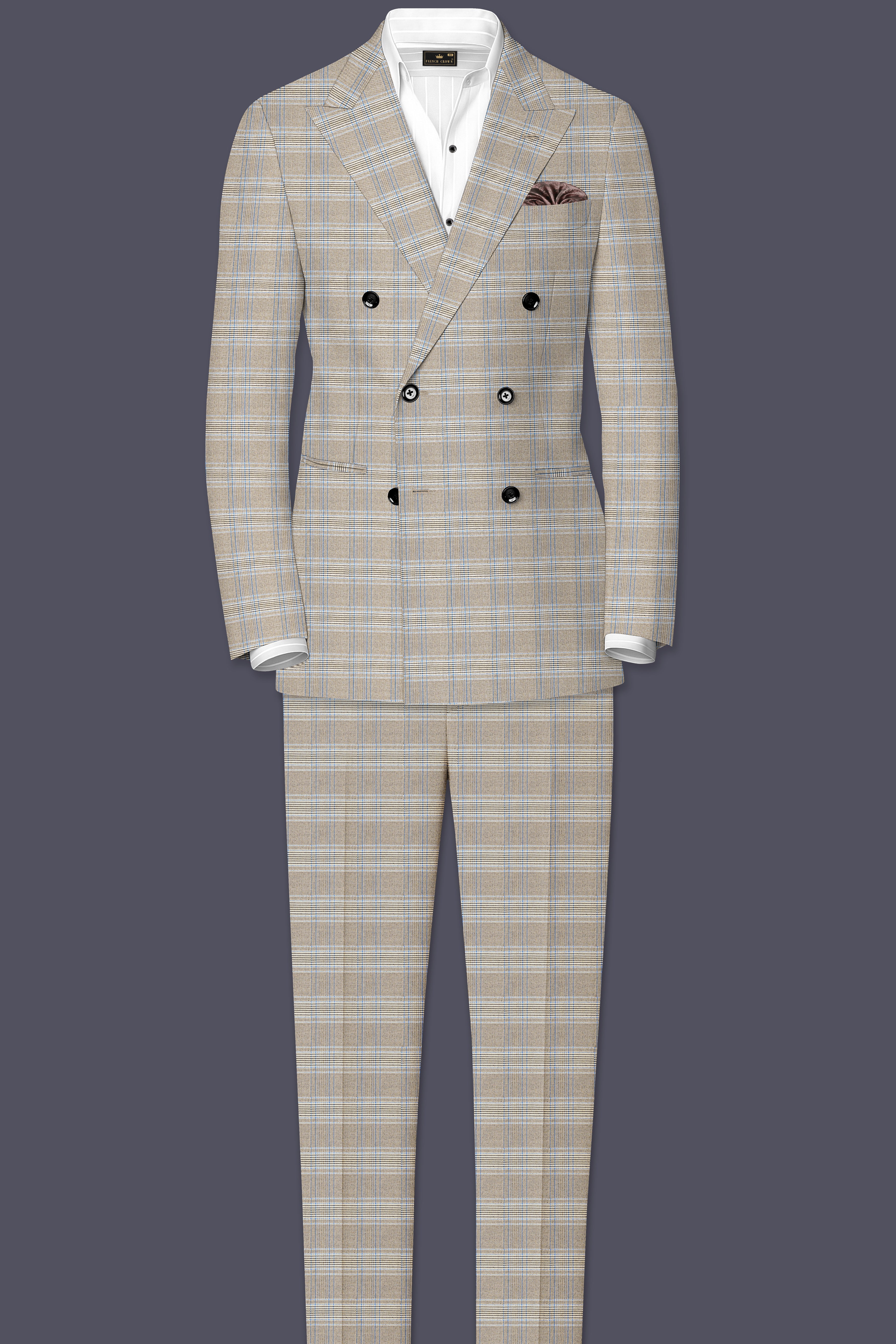 Sandrift Brown with Persian Blue Plaid Double Breasted Blazer