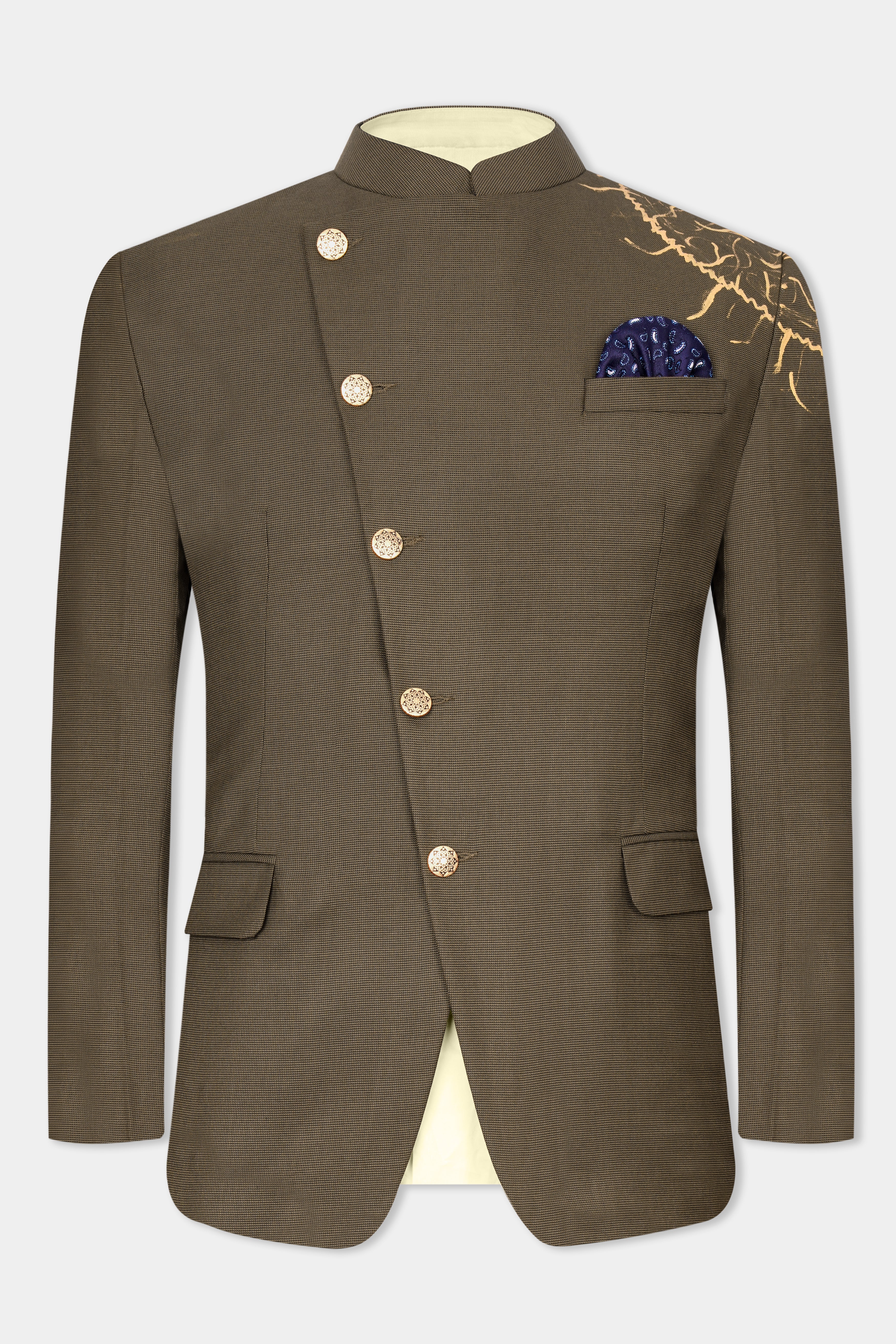 Millbrook Brown Hand Painted Cross Buttoned Wool Rich Bandhgala Designer Blazer BL2514-CBG-ART-36, BL2514-CBG-ART-38, BL2514-CBG-ART-40, BL2514-CBG-ART-42, BL2514-CBG-ART-44, BL2514-CBG-ART-46, BL2514-CBG-ART-48, BL2514-CBG-ART-50, BL2514-CBG-ART-52, BL2514-CBG-ART-54, BL2514-CBG-ART-56, BL2514-CBG-ART-58, BL2514-CBG-ART-60