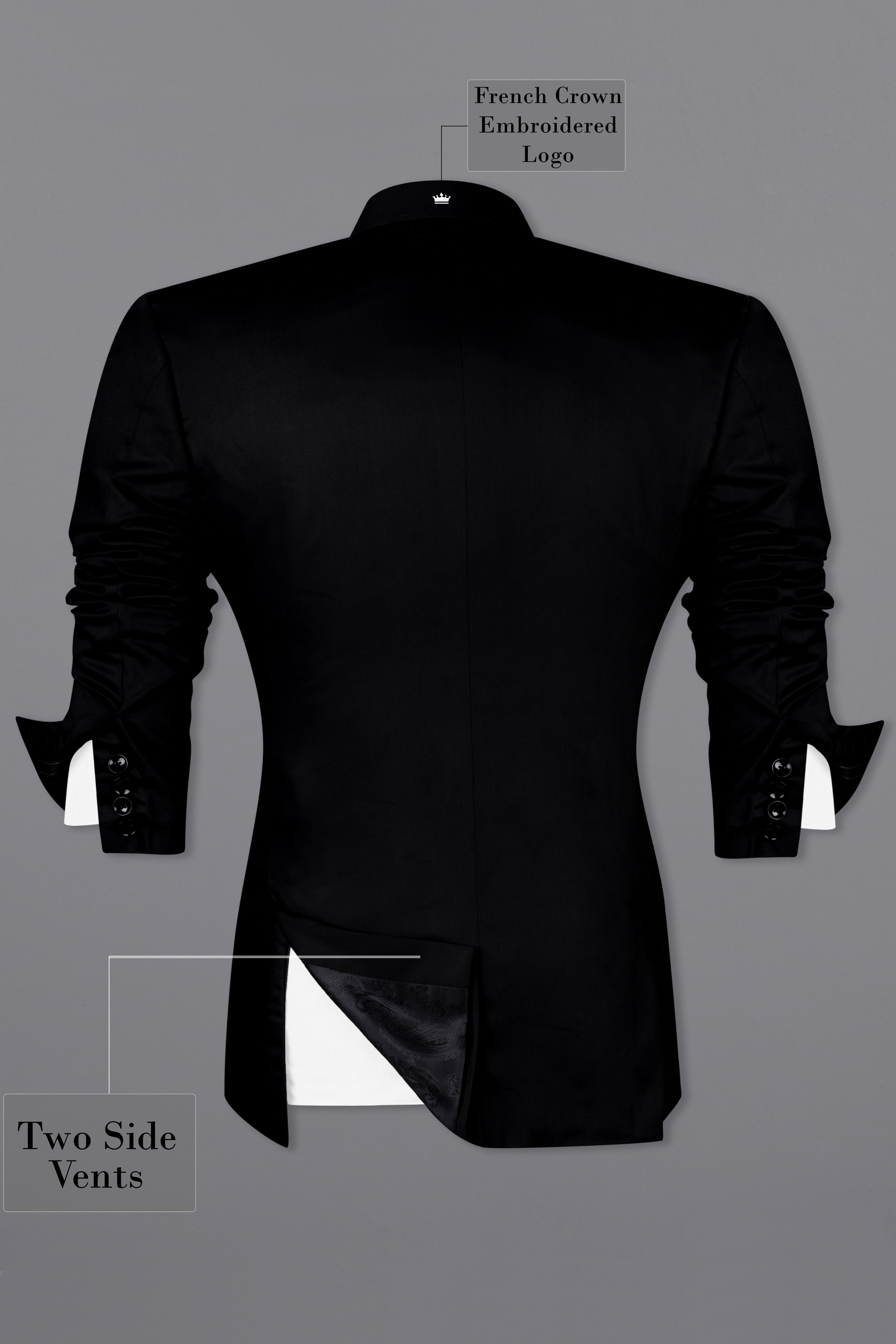 Noirex-Korean Black (The Best Black We Have ) 4-Way Stretch Wrinkle-Free Fluid Drape Fabric Bandhgala Designer Blazer