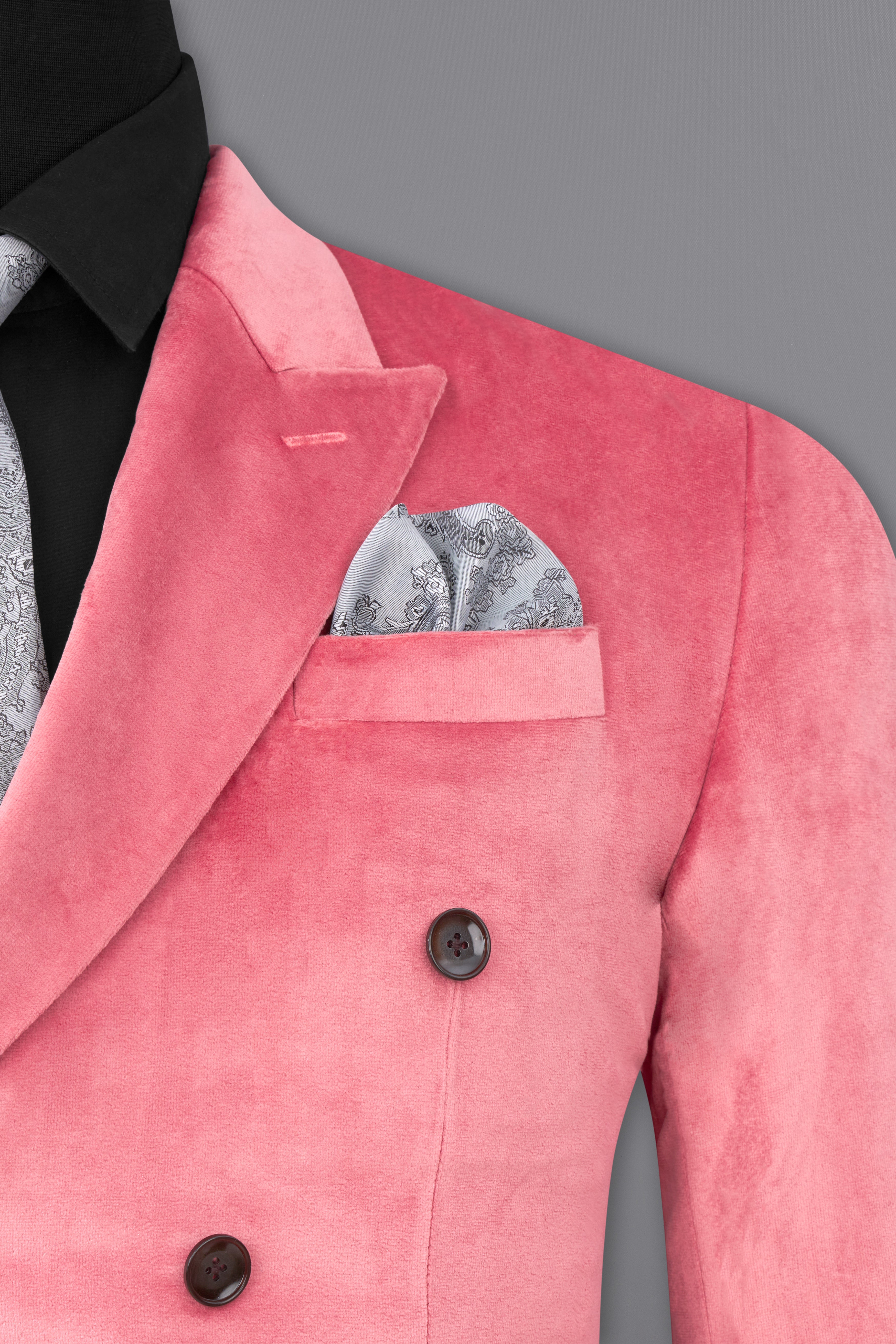 Rose Taupe Pink Double Breasted Velvet Blazer