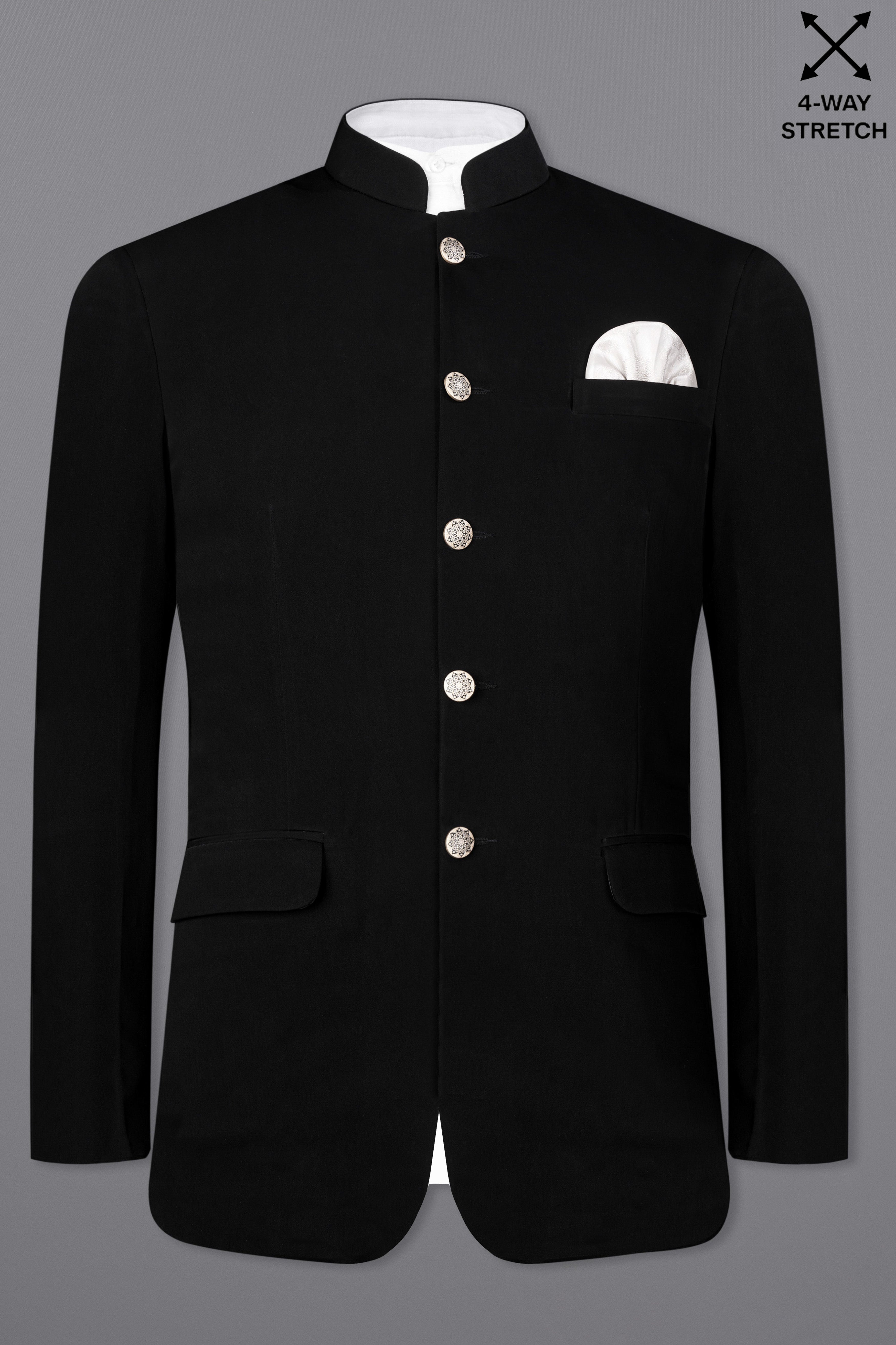 Noirex-Korean Black (The Best Black We Have) Bandhgala 4-Way Stretch Blazer
