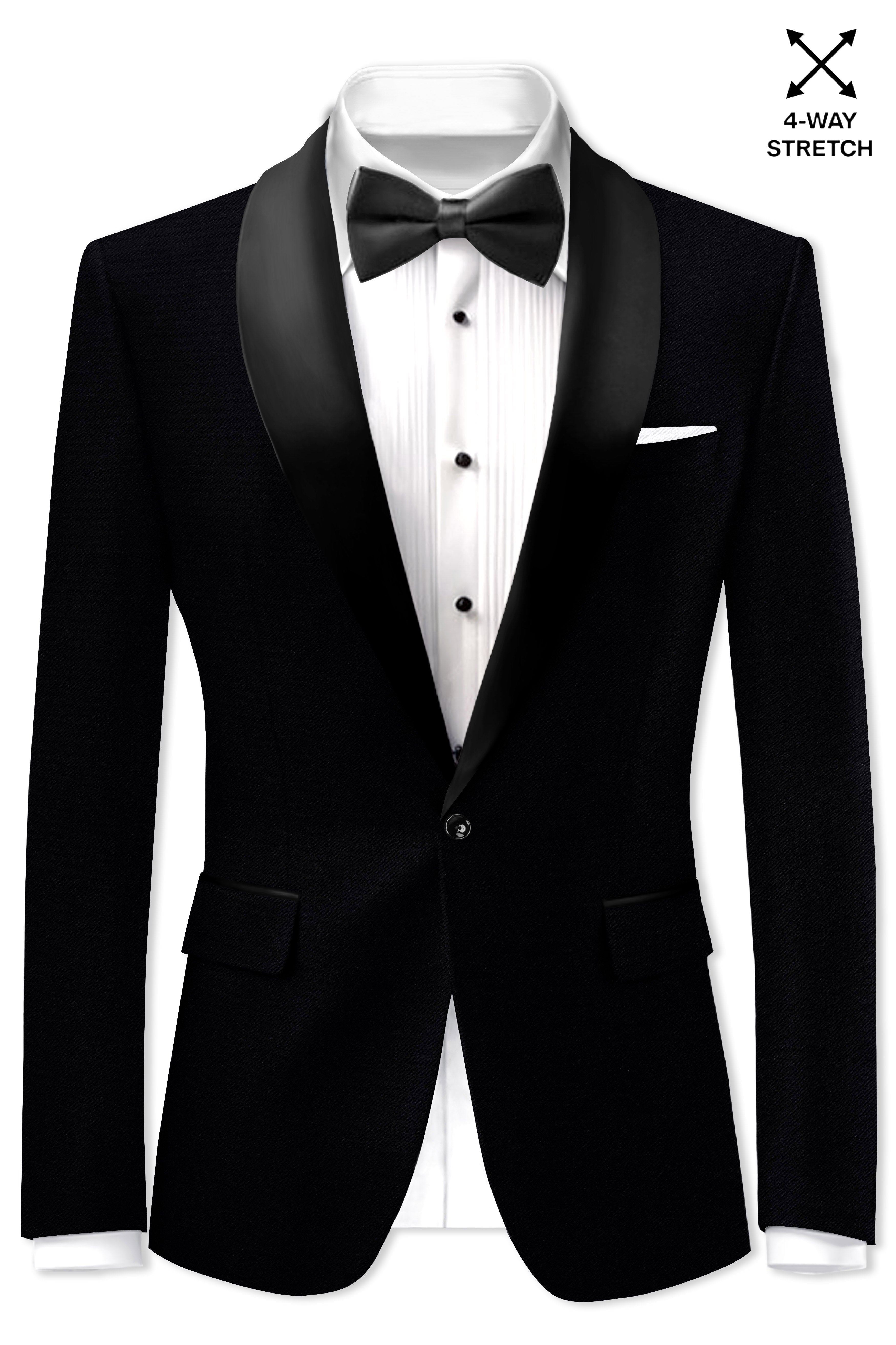 Noirex-Korean Black (The Best Black We Have) Tuxedo Designer 4-Way Stretch Wrinkle-Free Blazer