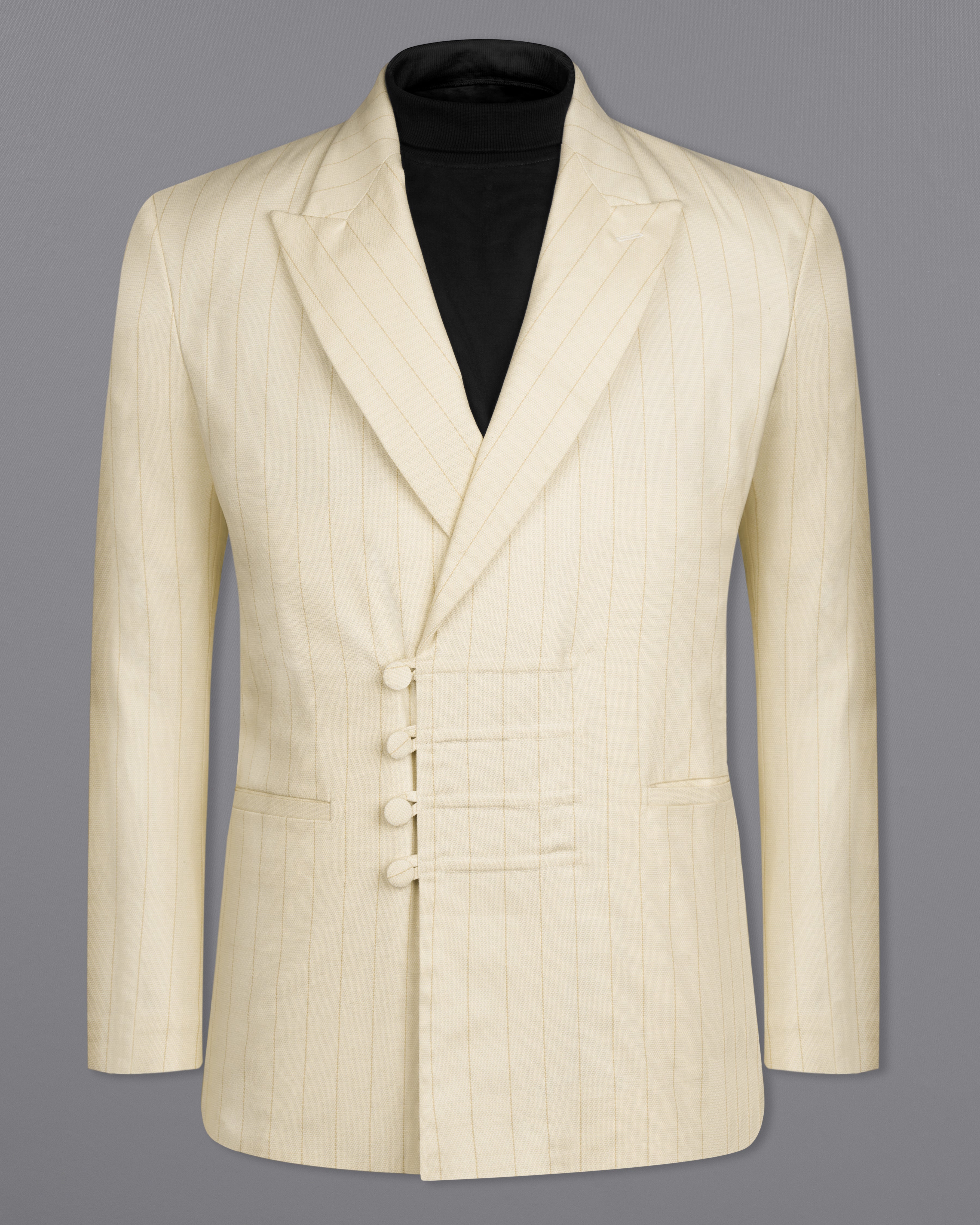 Eggshell Cream Striped Designer Blazer BL2614-SBP-D272-36, BL2614-SBP-D272-38, BL2614-SBP-D272-40, BL2614-SBP-D272-42, BL2614-SBP-D272-44, BL2614-SBP-D272-46, BL2614-SBP-D272-48, BL2614-SBP-D272-50, BL2614-SBP-D272-52, BL2614-SBP-D272-54, BL2614-SBP-D272-56, BL2614-SBP-D272-58, BL2614-SBP-D272-60