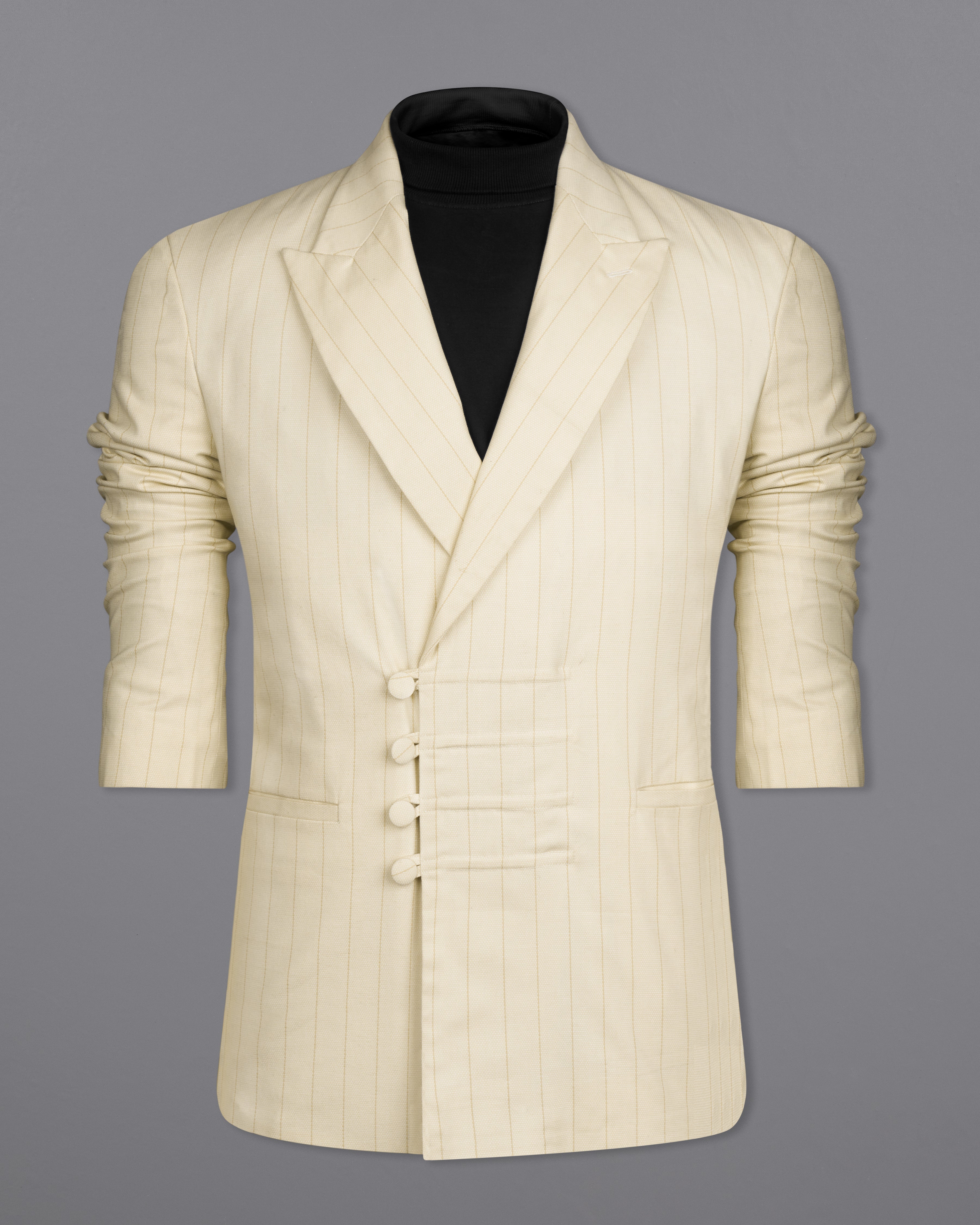 Eggshell Cream Striped Designer Blazer BL2614-SBP-D272-36, BL2614-SBP-D272-38, BL2614-SBP-D272-40, BL2614-SBP-D272-42, BL2614-SBP-D272-44, BL2614-SBP-D272-46, BL2614-SBP-D272-48, BL2614-SBP-D272-50, BL2614-SBP-D272-52, BL2614-SBP-D272-54, BL2614-SBP-D272-56, BL2614-SBP-D272-58, BL2614-SBP-D272-60