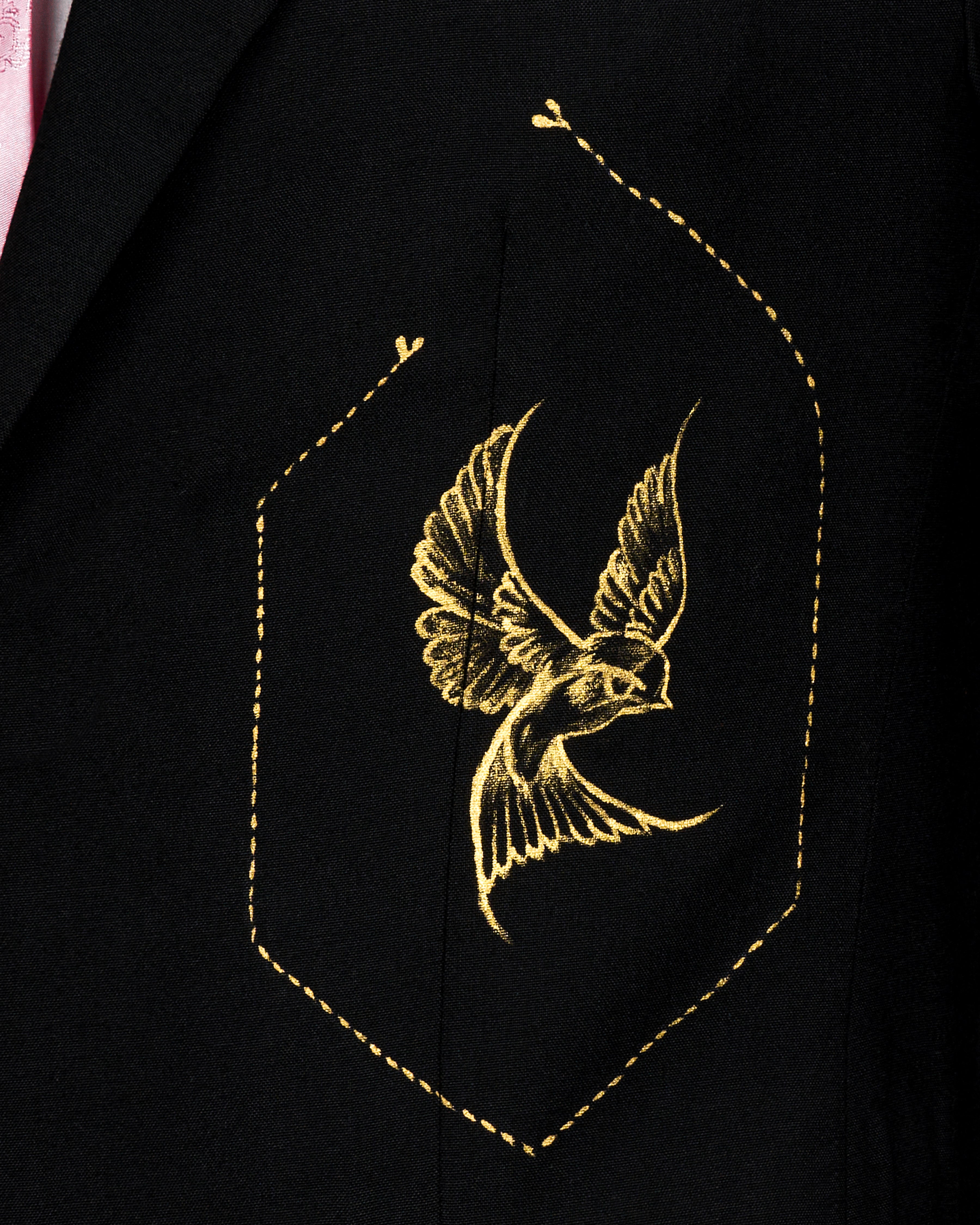 Jade Black Bird Hand Painted Single Breasted Designer Blazer BL2618-SB-ART-36, BL2618-SB-ART-38, BL2618-SB-ART-40, BL2618-SB-ART-42, BL2618-SB-ART-44, BL2618-SB-ART-46, BL2618-SB-ART-48, BL2618-SB-ART-50, BL2618-SB-ART-52, BL2618-SB-ART-54, BL2618-SB-ART-56, BL2618-SB-ART-58, BL2618-SB-ART-60