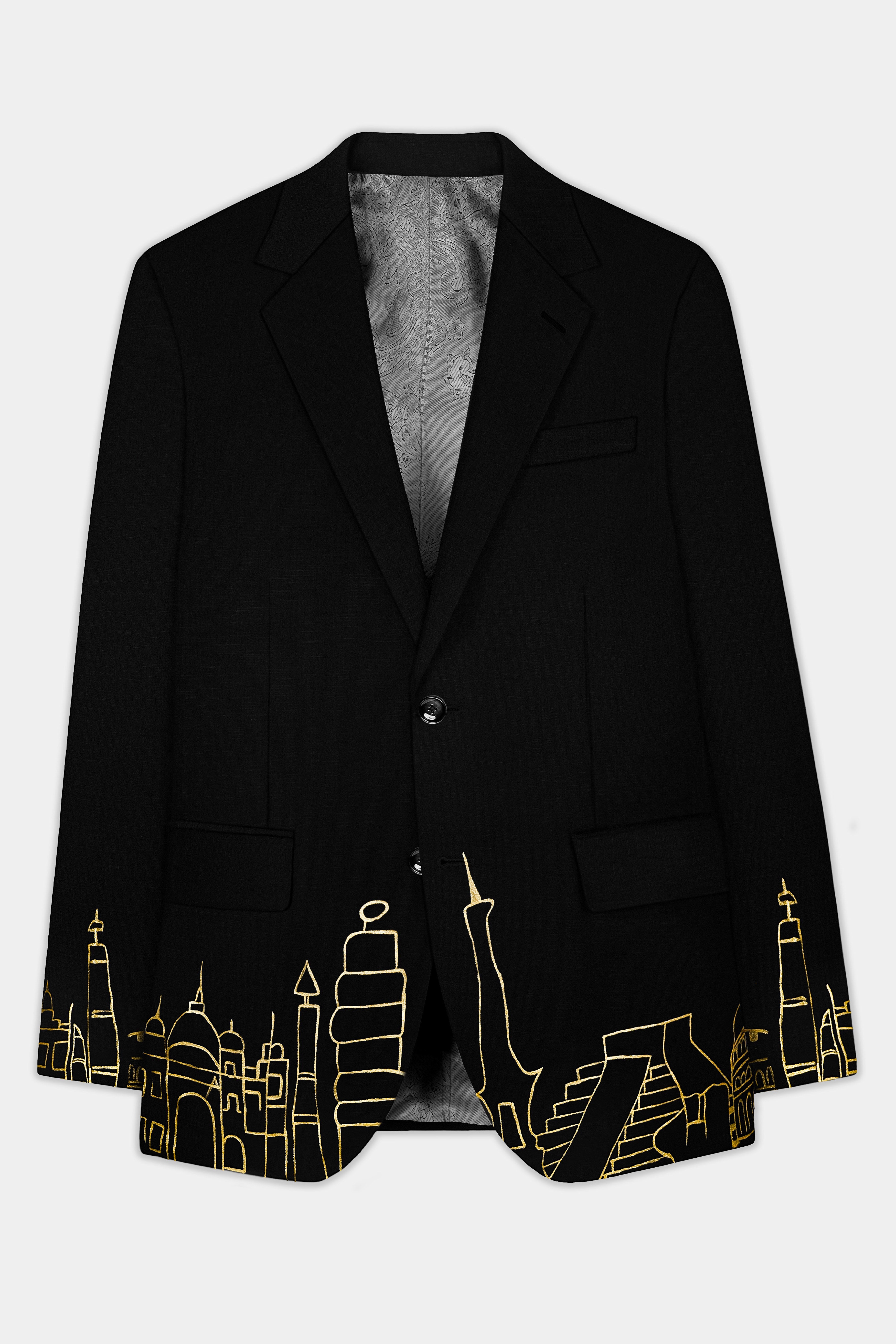 Jade Black With Hand Painted Stretchable Single Breasted Designer Blazer