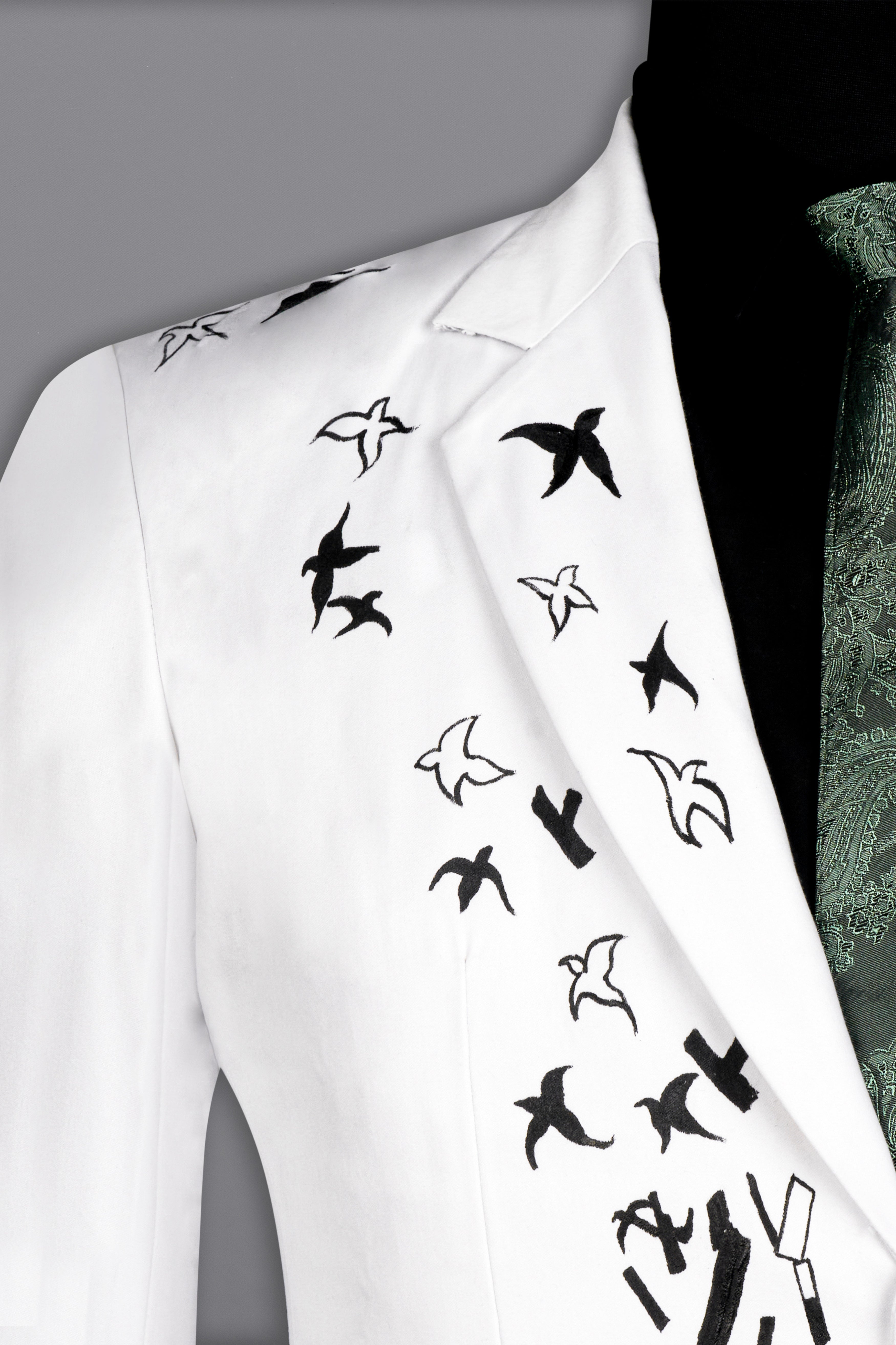 Bright White With Attractive Hand Painted Single Breasted Designer Blazer